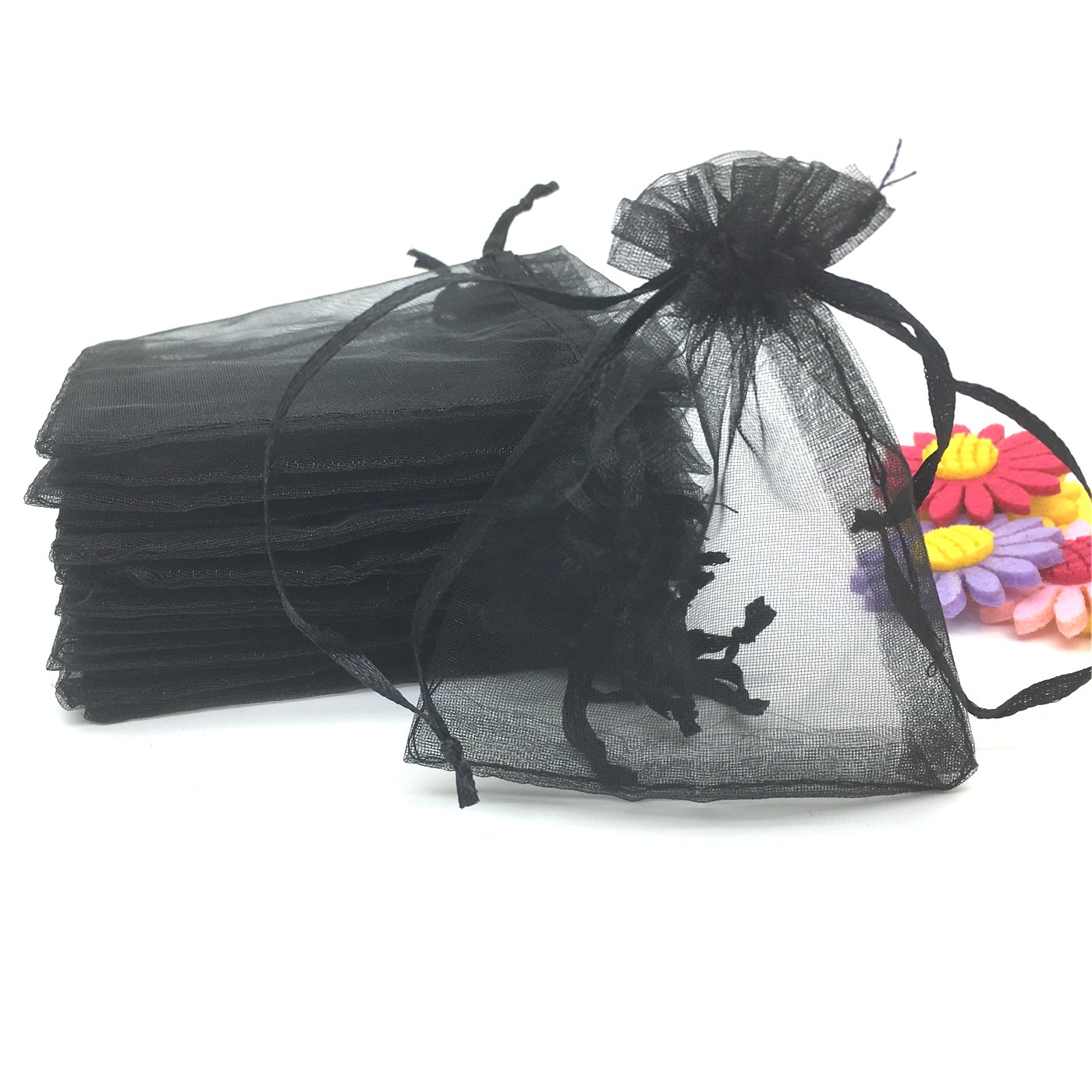 50PCS 12x16 Inches Black Organza Drawstring Gift Bags - Premium Wedding Party Favor Packaging for Jewelry, Candles, Bridal Shower & Birthday Gifts