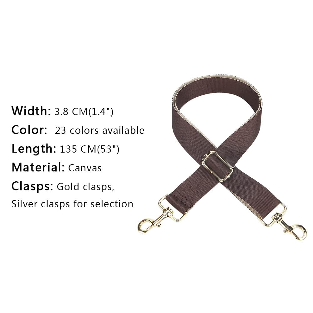 Adjustable Wide Shoulder Strap with Gold Horseshoe Buckle - Woven Canvas Crossbody Bag Strap Replacement - Coffee Brown Pattern - Perfect for Handbags, Purses & Boho Fashion Accessories