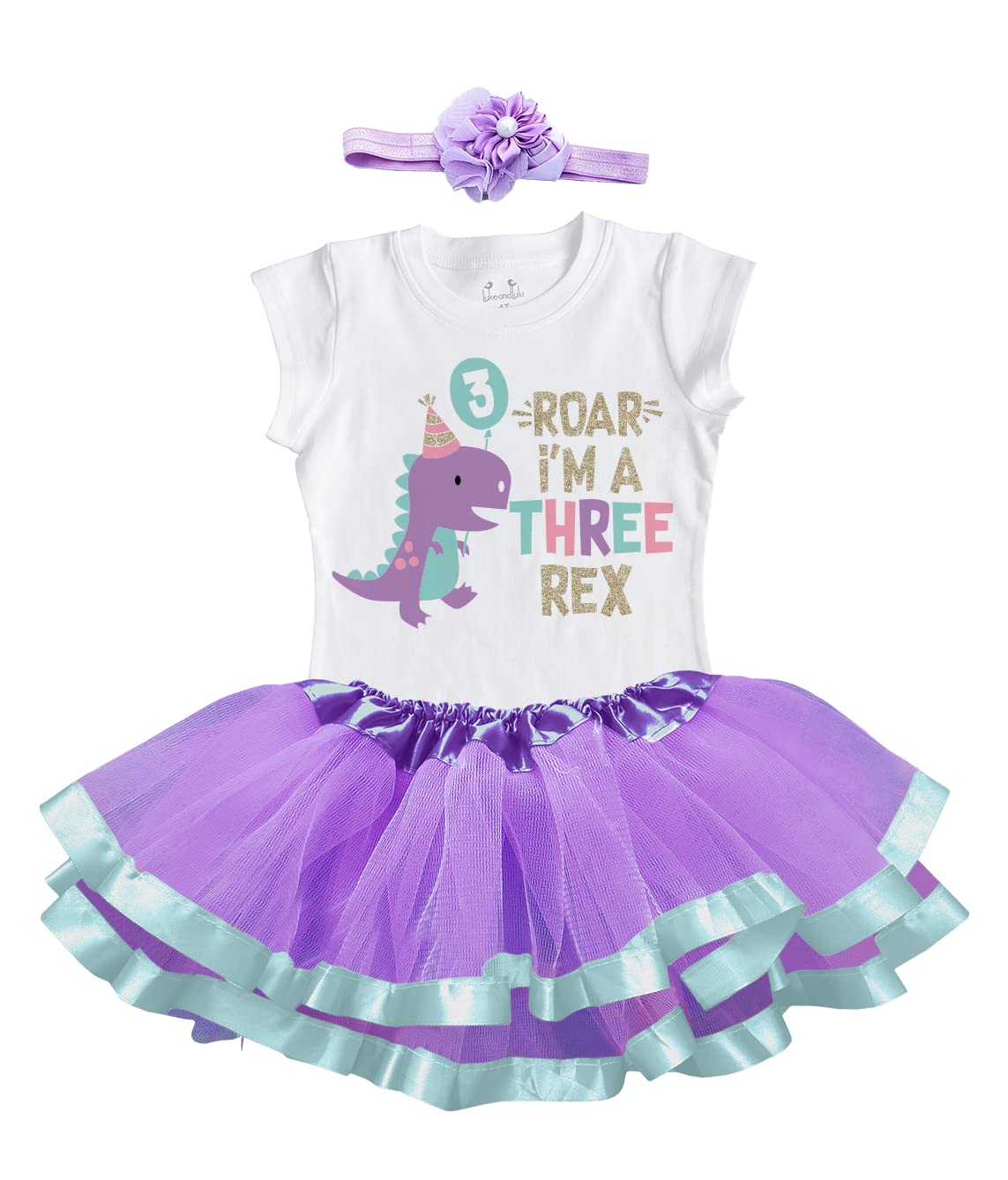 Luke and Lulu 3rd Birthday Girl Outfit Set - Cute Dinosaur Themed Tutu Dress & T-Shirt for 3 Year Old Girls - Perfect for Birthday Parties, Photo Shoots & Special Celebrations