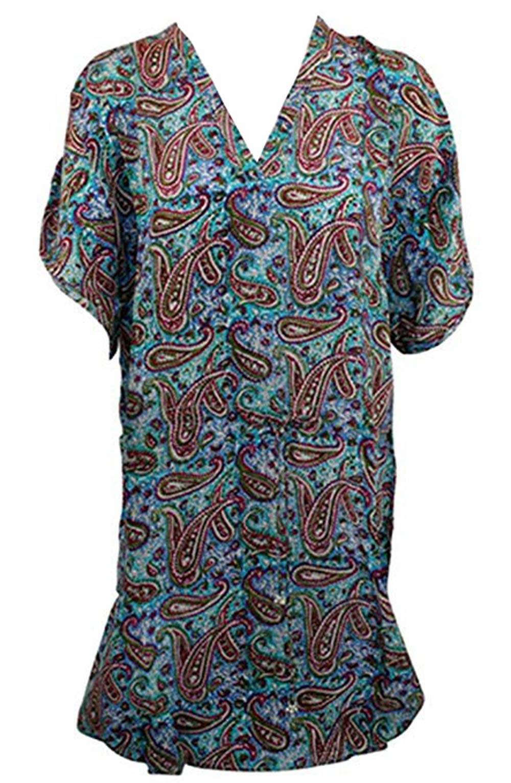 Tolani Apparel Women's Anna Floral Paisley Print V-Neck Tie Front Flared Tunic Top for Casual Wear, Office & Special Occasions