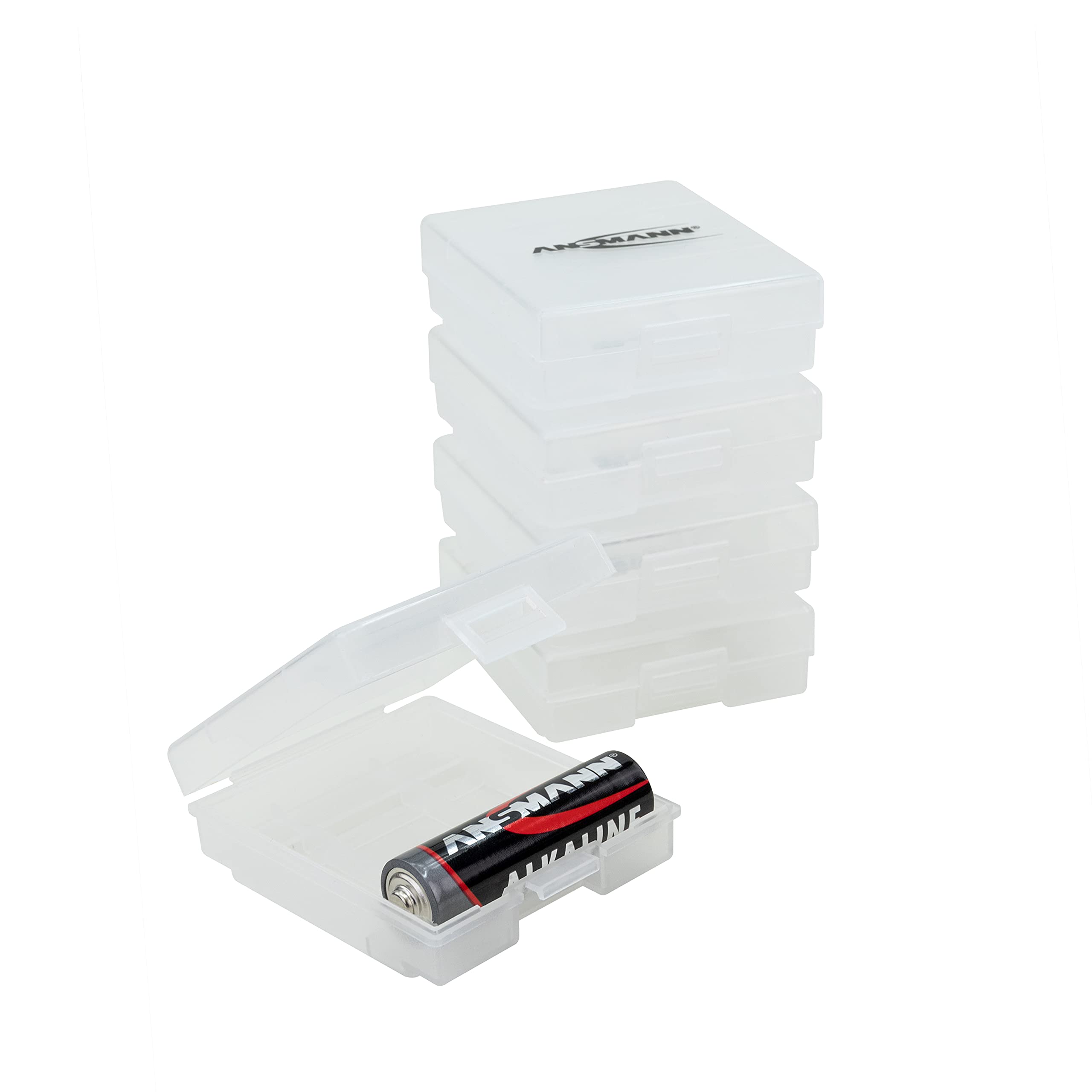 Ansmann 4x AA/AAA Rechargeable Battery Storage Case - Durable Battery Organizer Box for Transport & Protection (5-Pack) - Perfect for Travel, Camping, and Home Organization
