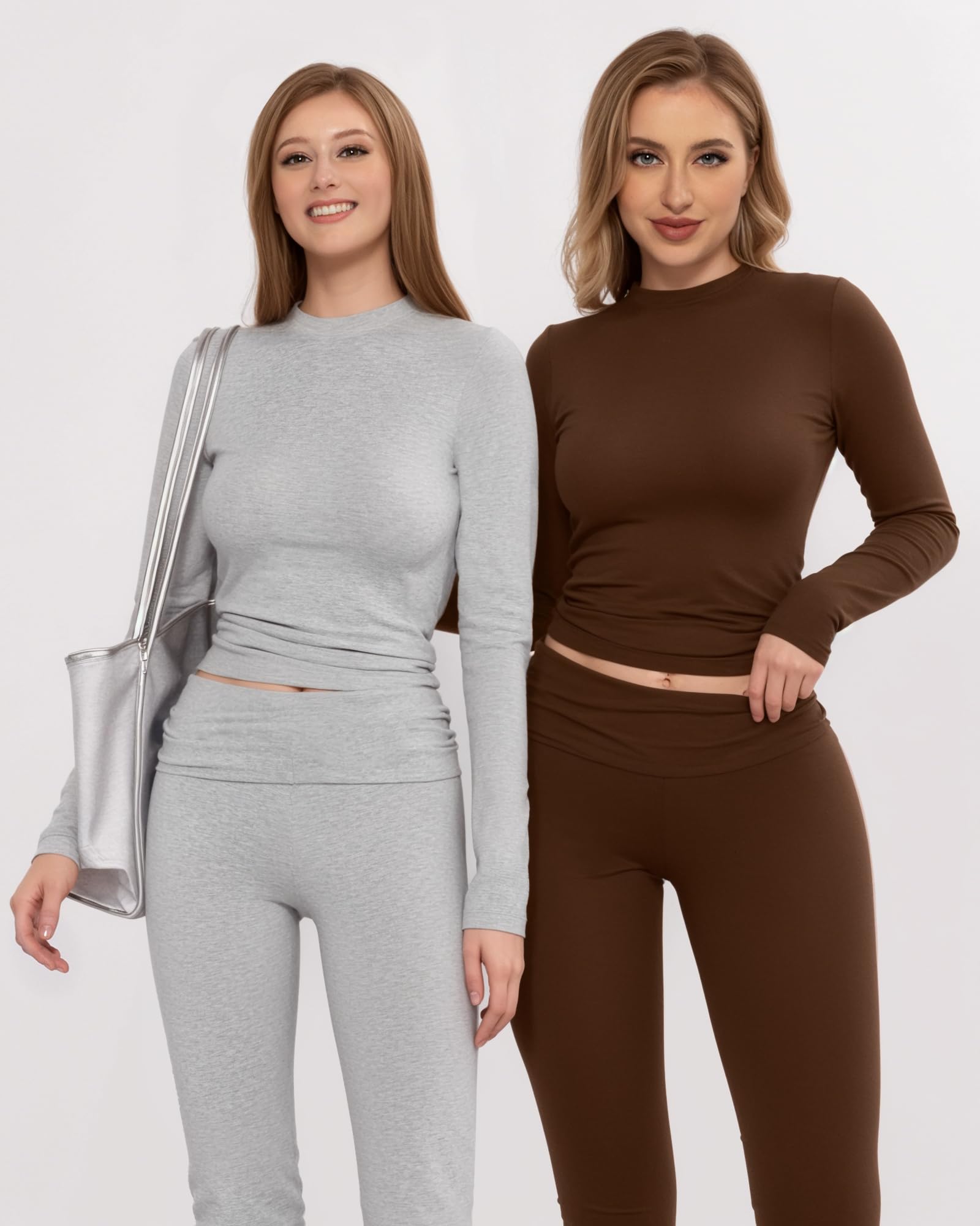 MANGOPOP Women's 2-Piece Lounge Set - Fold Over Flare Pants & Long Sleeve Shirt Casual Outfit | Comfortable Loungewear for Home, Yoga & Relaxation