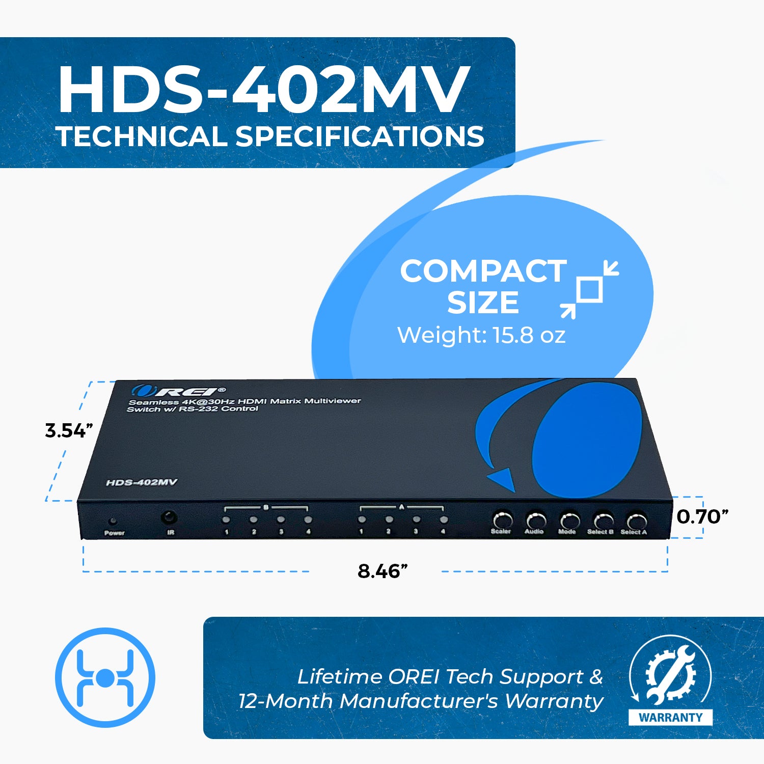 4K@30Hz 4x2 HDMI Matrix Switch with Seamless Switching, Audio Extraction & MultiView Support - HDS 402MV for Home Theater and Conference Room Setup