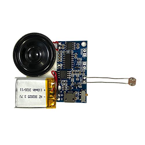 Light Activated MP3 Recordable Sound Module - USB Downloadable Music Chip with Lithium Polymer Battery & USB Cable for DIY Greeting Cards, Talking Toys & Interactive Projects