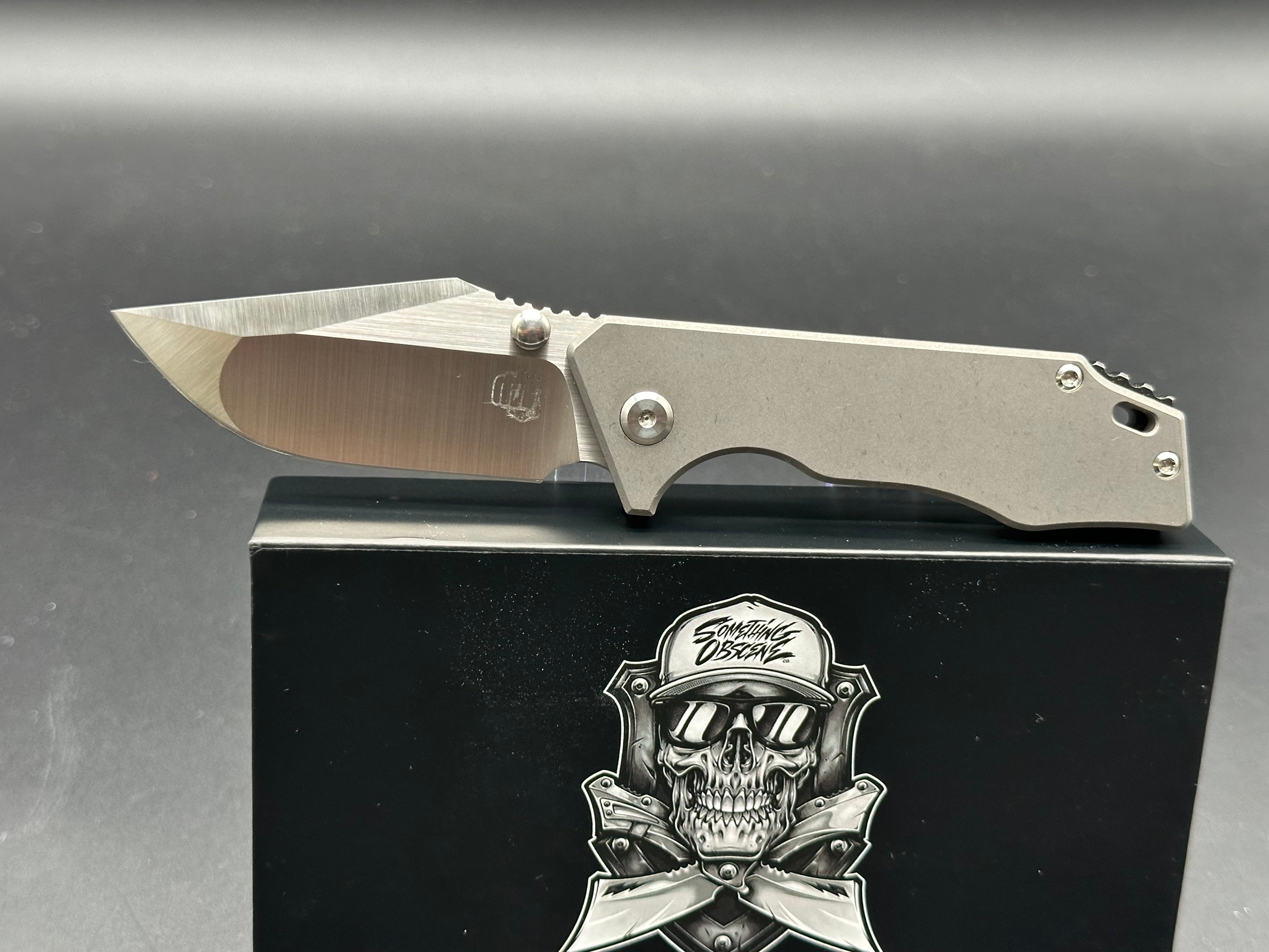 Something Obscene Mini J Cape Thumbstud Knife - Black Satin Blade | EDC Pocket Knife for Outdoor, Camping & Everyday Carry