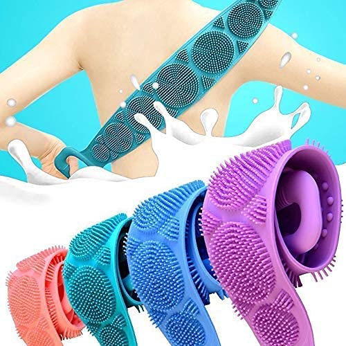 CADWOW Silicone Bath & Body Brush Set of 2 - Exfoliating Long Handle Back Scrubber with Double-Sided Design for Deep Cleansing - Perfect for Shower, Spa & Skin Care Routine (Multicolor)