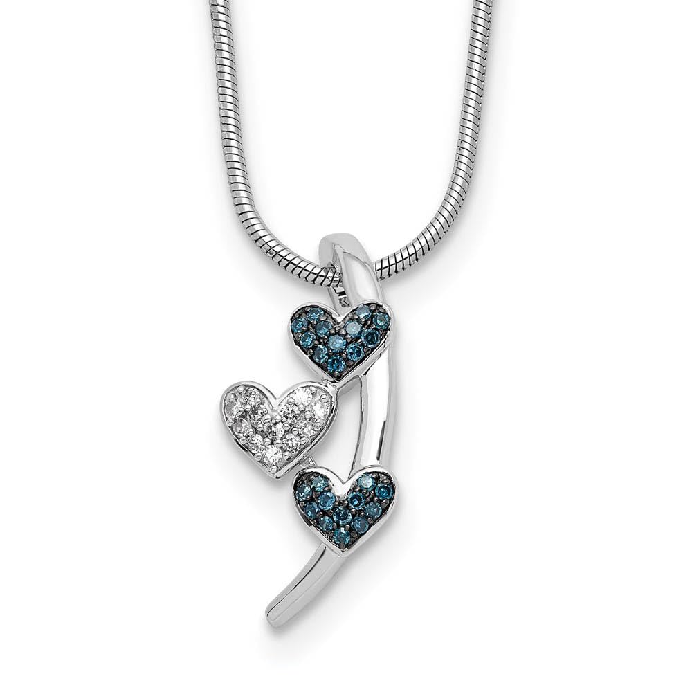 Blue & White Diamond Sterling Silver Triple Heart Slide Necklace - Perfect for Valentine's Day Gifts, Anniversaries & Romantic Occasions