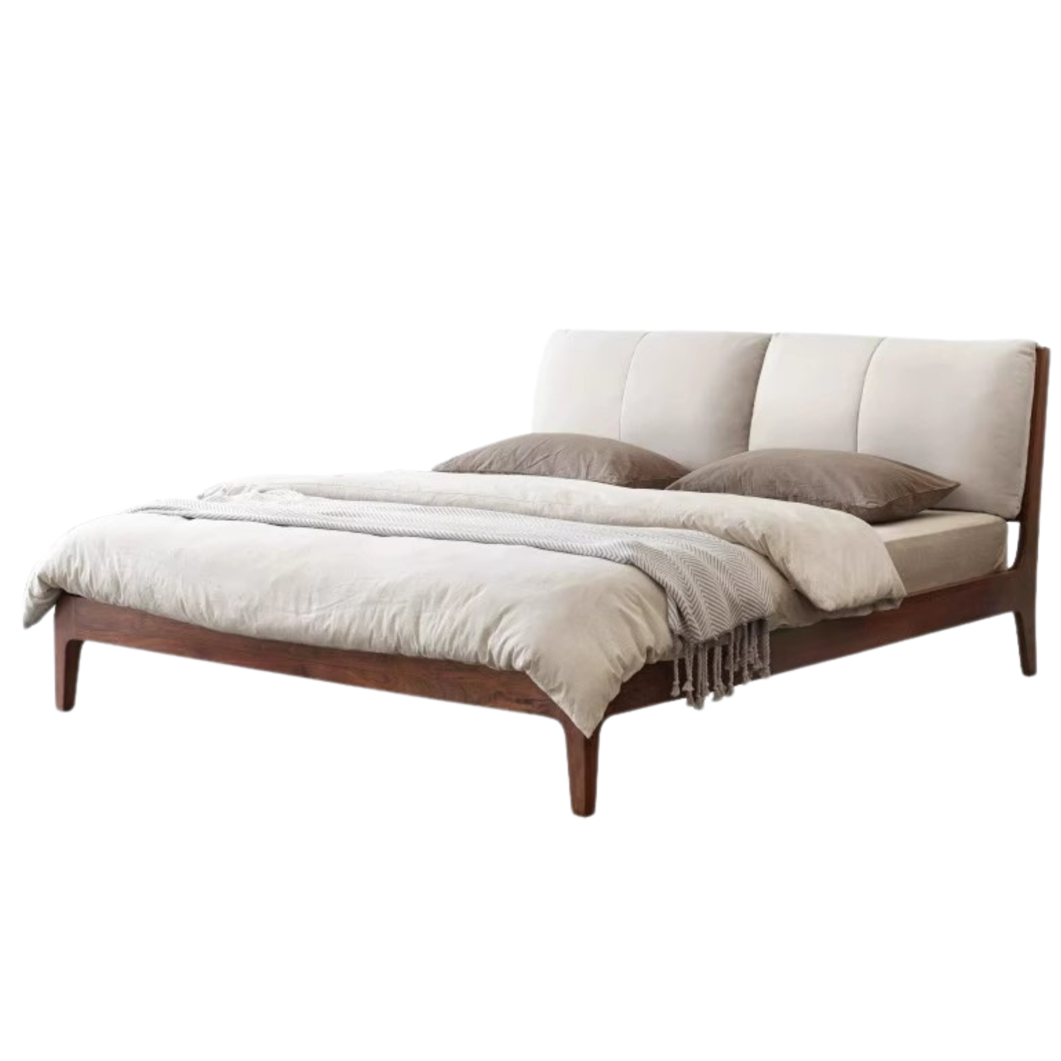 Premium Black Walnut Solid Wood Bed Frame - Queen Size Platform Bed with Soft Upholstered Headboard | Modern Bedroom Furniture for Master & Guest Rooms