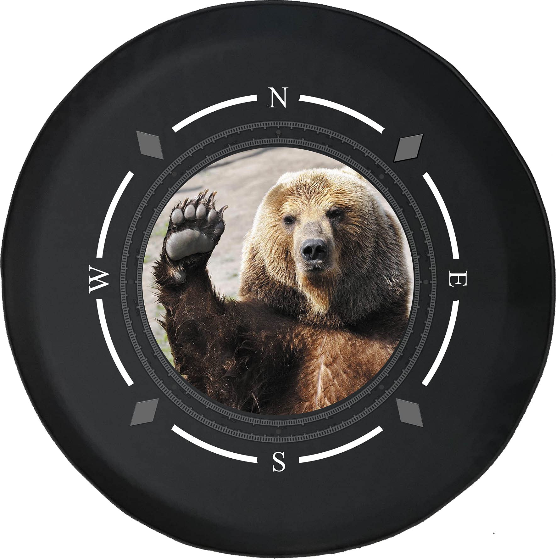 American Unlimited Spare Tire Cover with Compass Design - Brown Bear Waving Wheel Cover for SUV, Trailer & RV Accessories | Durable, Weatherproof & Universal Fit | Perfect for Off-Road Adventures & Camping Trips