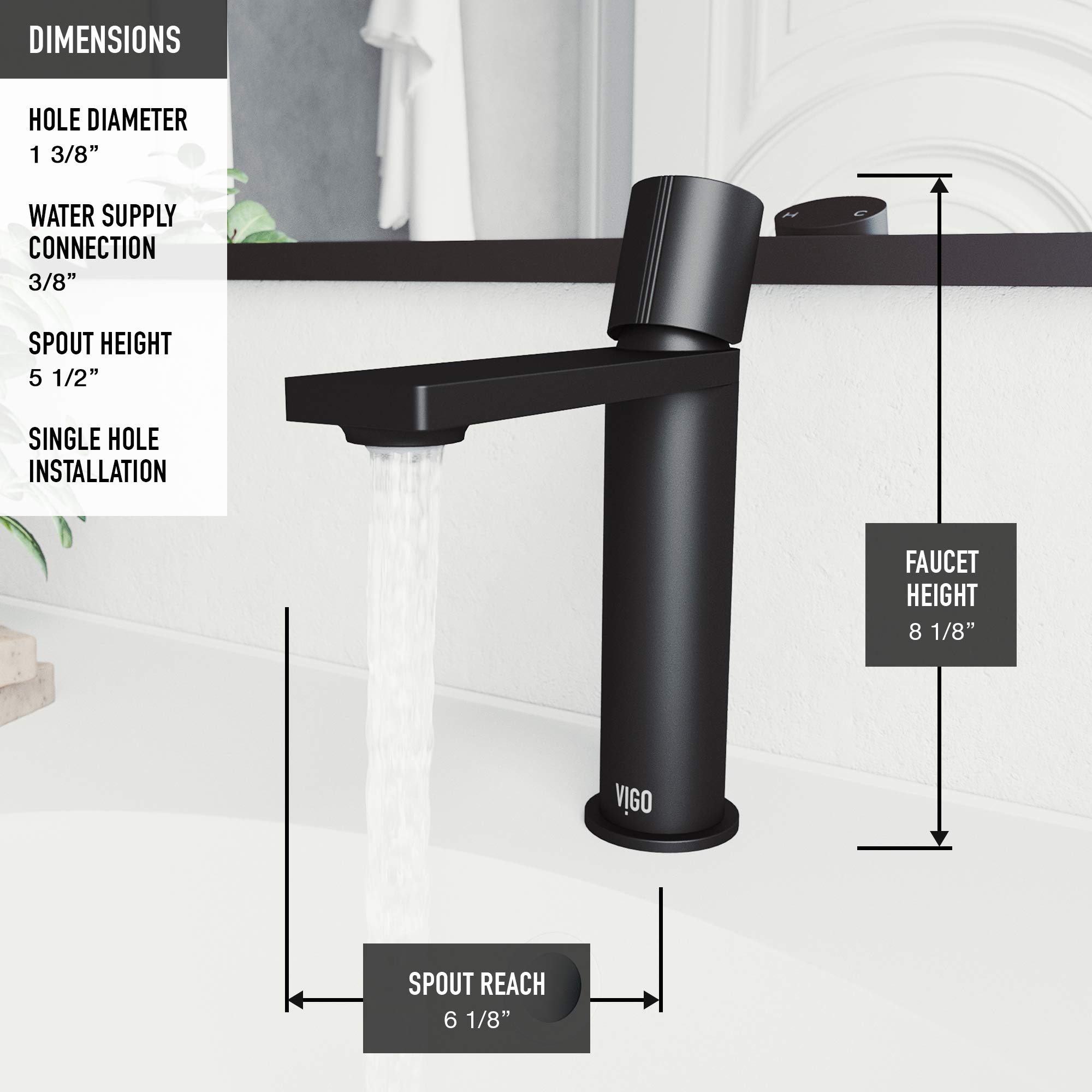 VIGO Halsey 8-Inch Single Handle Bathroom Sink Faucet - Matte Black Finish, Single Hole Installation, VG01045MB - Perfect for Modern Vanities & Powder Rooms