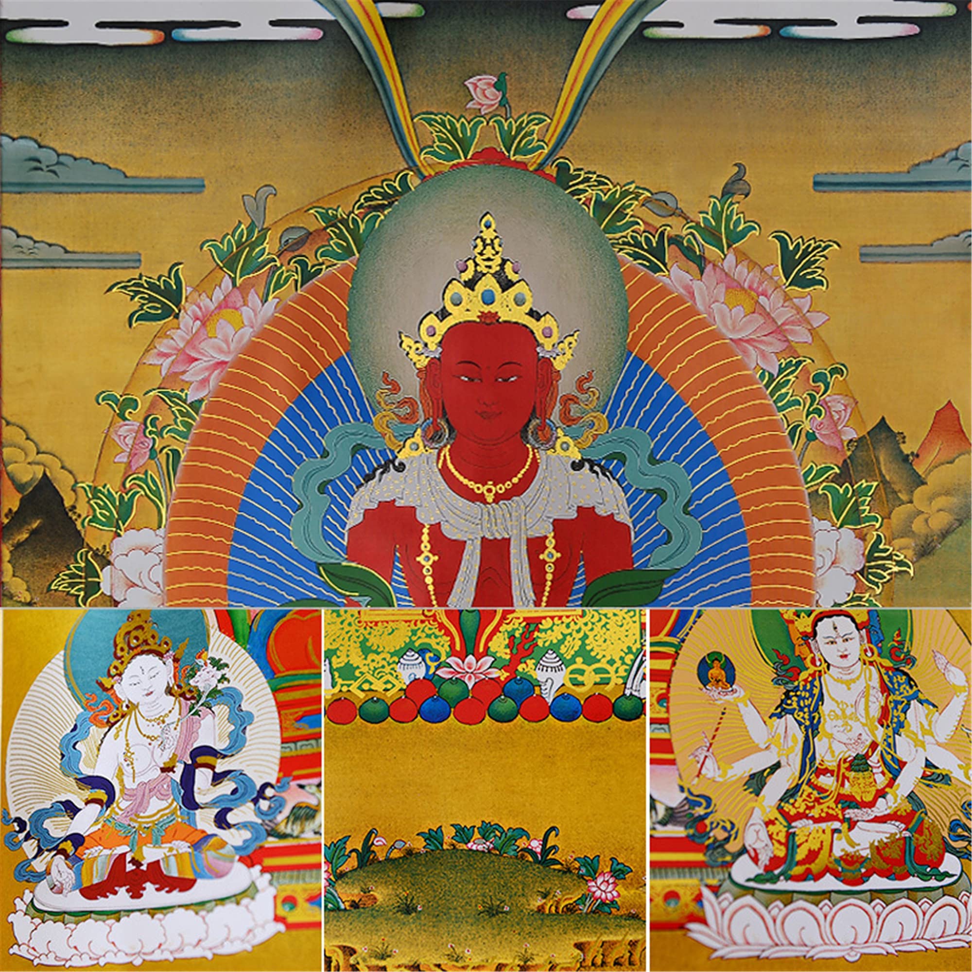 Amitayus Buddha Thangka Art - Tibetan Buddhist Tapestry for Home Decor, Meditation & Spiritual Relaxation | Perfect for Zen Spaces, Yoga Studios & Peaceful Living Rooms