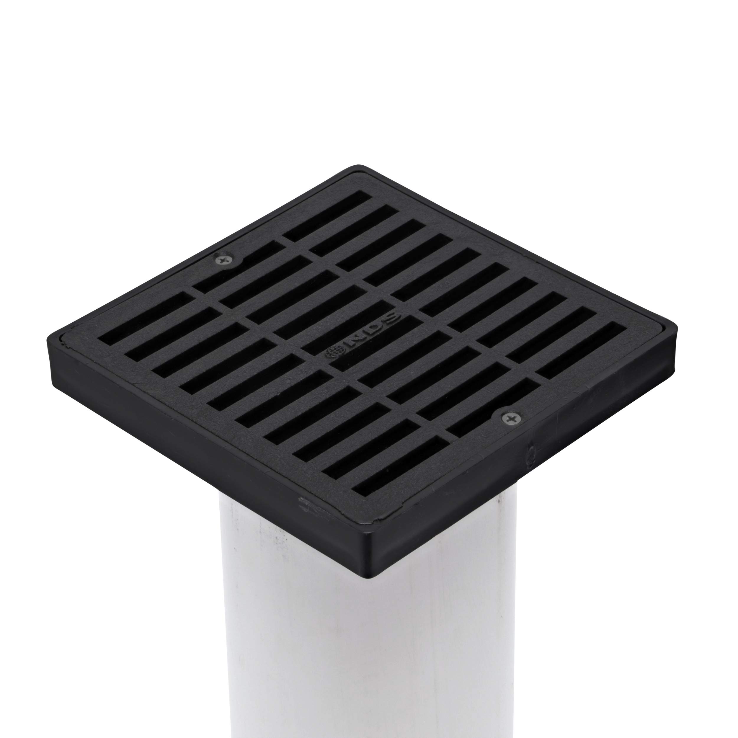 NDS 640 6-Inch Square Grate with Low-Profile Adapter Drain - Compatible with 3-Inch & 4-Inch Drain Pipes - Durable Black Plastic for Small Lawns, Landscaping, Patios & Garden Drainage Solutions