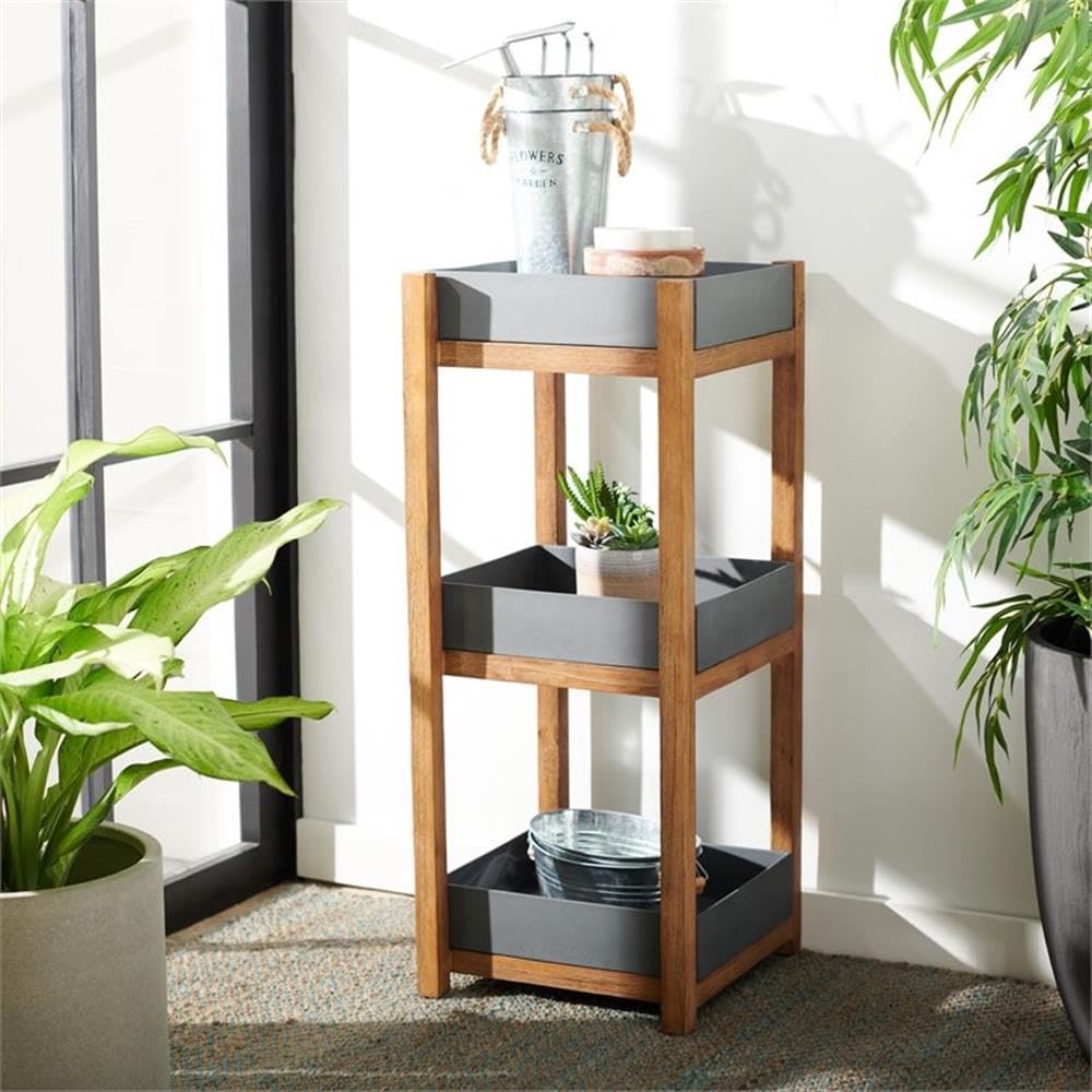 SAFAVIEH Outdoor Collection Artria 3-Tier Shelf - Natural Grey Rattan Storage Organizer for Patio, Garden & Balcony Decor
