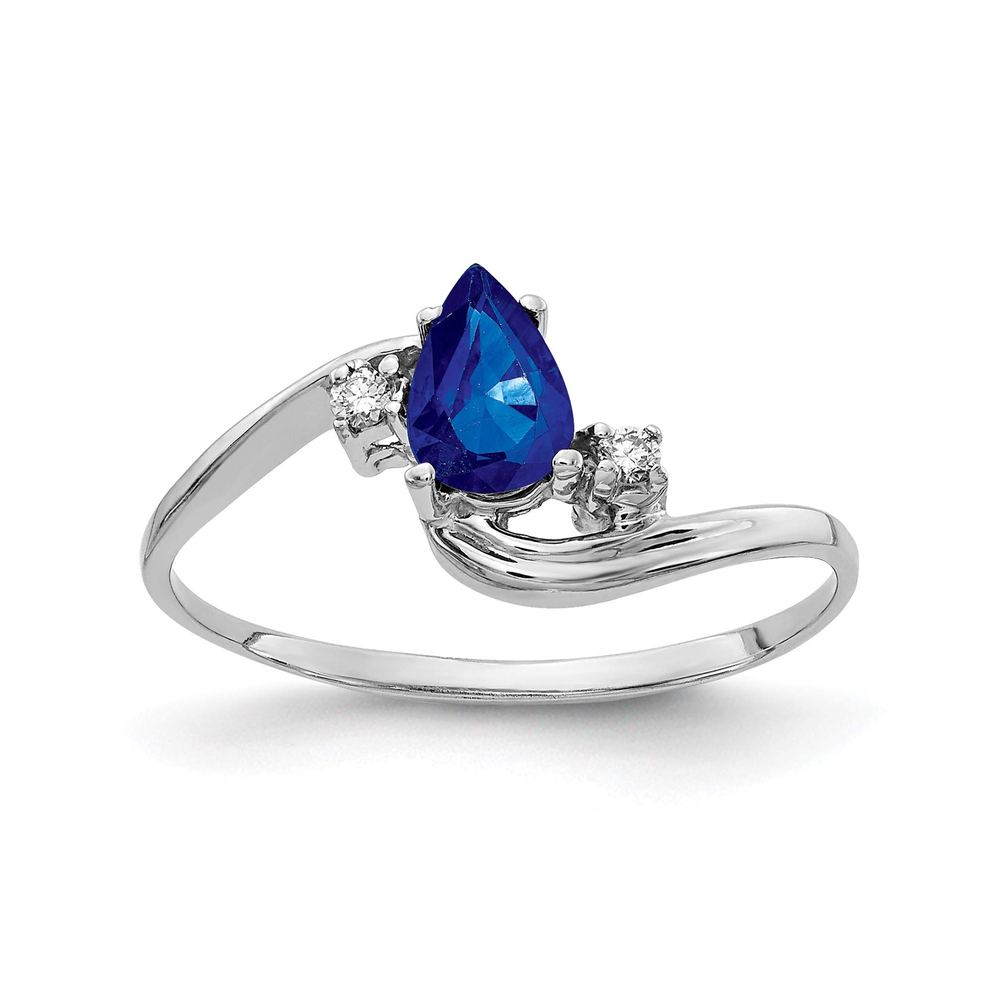 14K White Gold 6x4mm Pear Sapphire and AA Diamond Engagement Ring - Size 6, Dainty Wedding Band, Perfect for Bridal Jewelry, Anniversary Gifts & Special Occasions