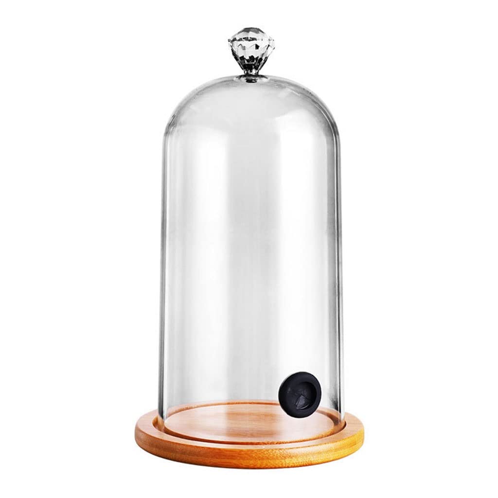 Premium 12.2cm PC Dome Cloche with Wooden Base - Smoke Infuser Cover for Plates, Bowls & Glasses - Ideal for Cocktail Smoking, Food Presentation & Kitchen Display