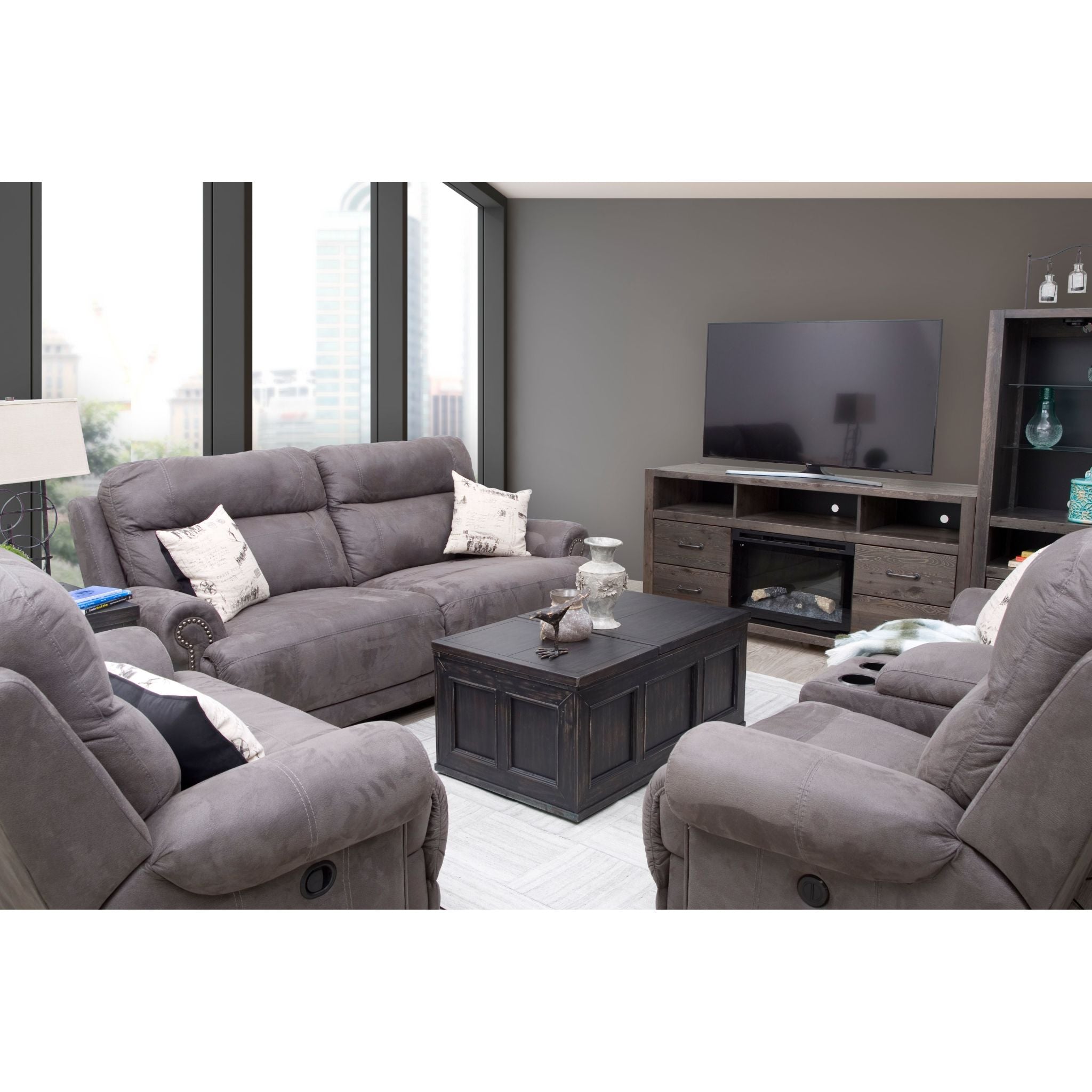 Stylish Austere Reclining Sofa in Gray - Modern Comfort for Living Room, Home Theater & Lounge Spaces