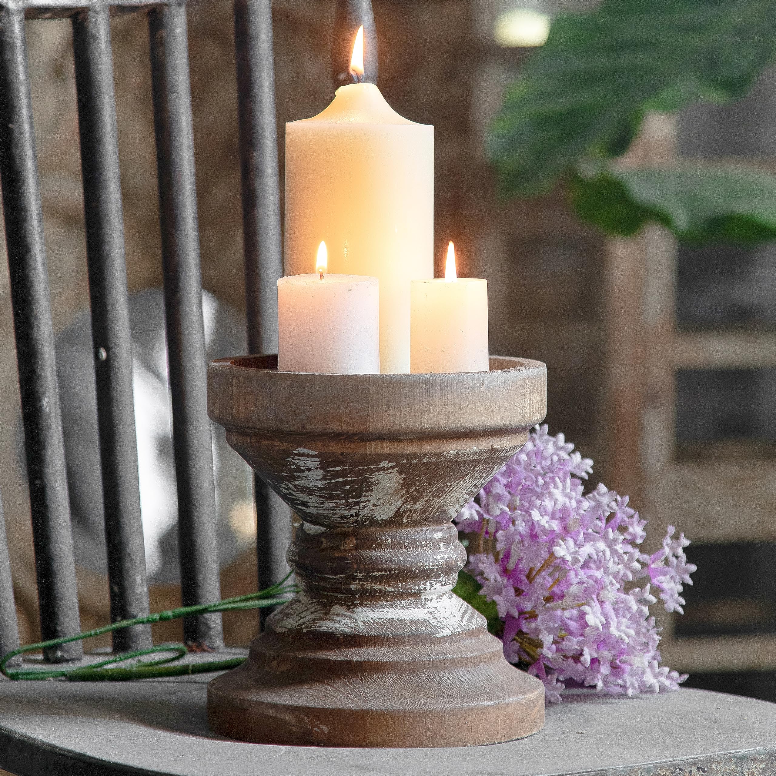 Vintage Wooden Candle Holder - Farmhouse Rustic Decor for Table Centerpiece & Coffee Table