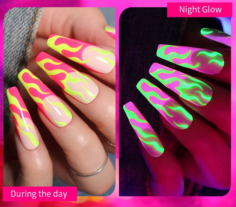 Glow in The Dark Nail Polish - Born Pretty Long-Lasting Fluorescent Gel Polish for UV/LED Lamps | Perfect for Night Parties, Halloween & Nail Art Designs