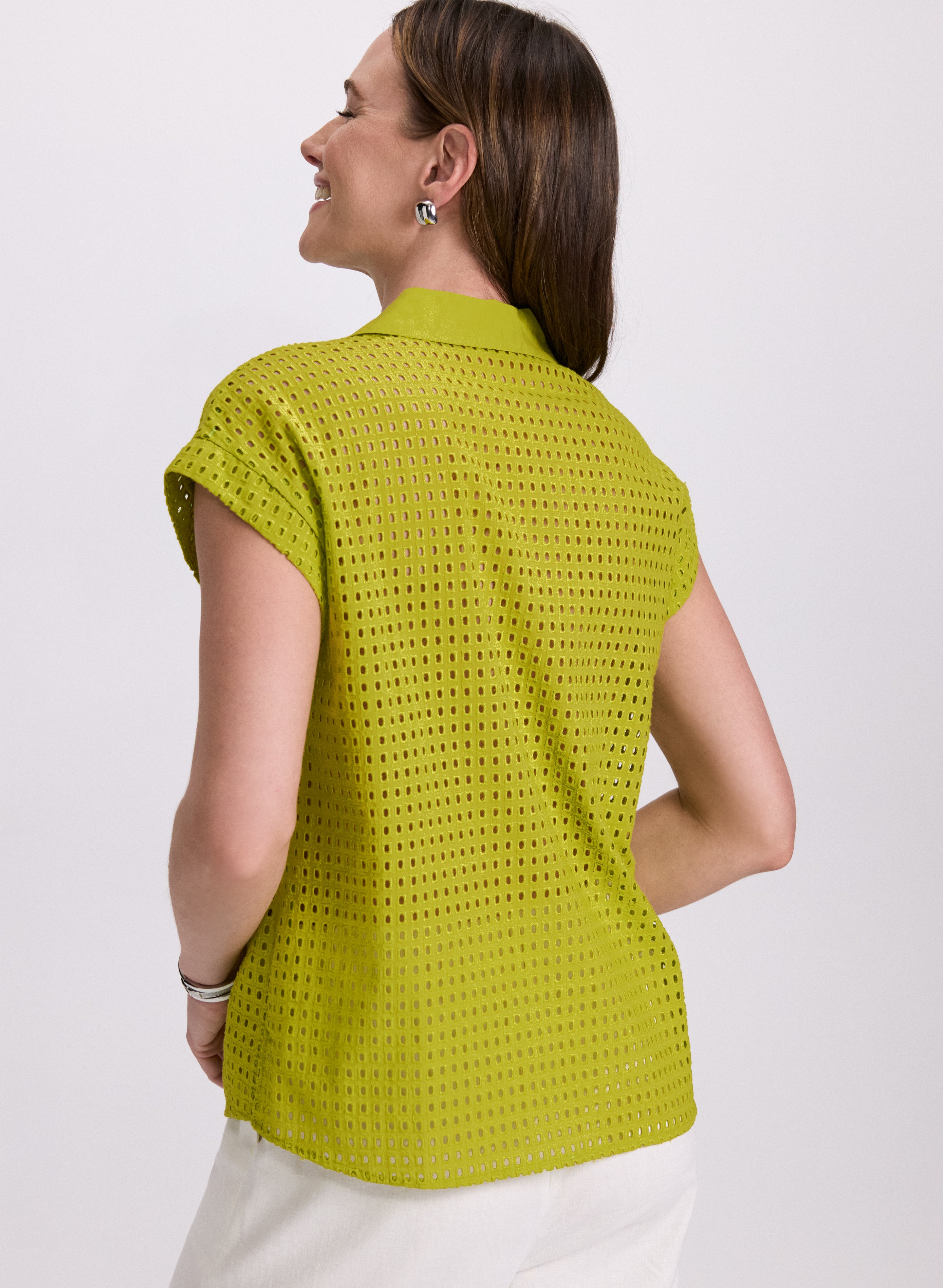 Stylish Eyelet Button Down Blouse for Women - Breathable Summer Office & Casual Wear
