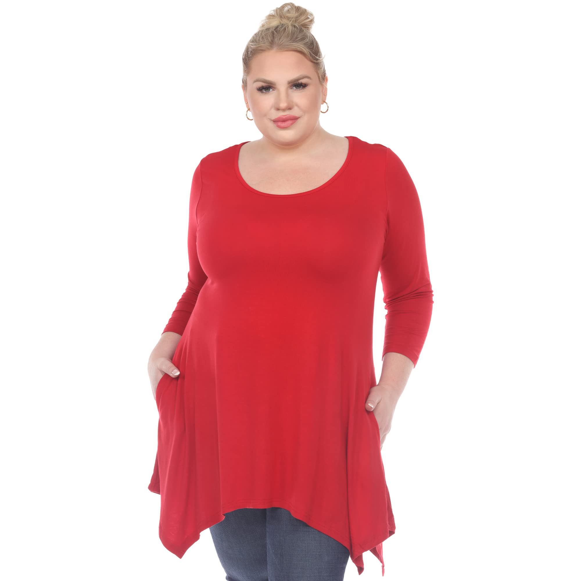 White Mark Women's Makayla Tunic Top with Shark Bite Hemline & Pockets - Stylish Casual Blouse for Work, Date Night & Everyday Wear