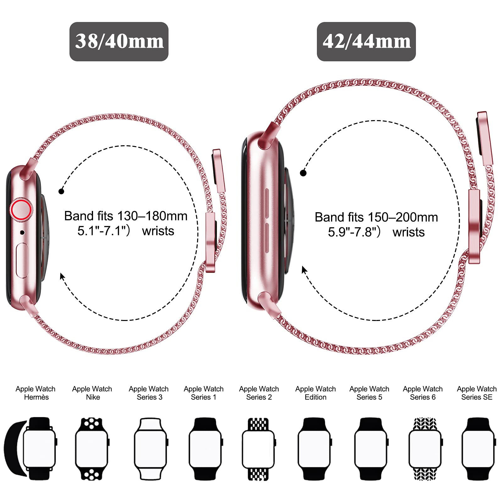 Premium Stainless Steel Magnetic Milanese Loop Band for Apple Watch 42mm/44mm/45mm - Compatible with iWatch Series SE/9/8/7/6/5/4/3/2/1 - Adjustable Luxury Metal Strap for Women & Men (Rose Gold) - Perfect for Workouts, Office Wear & Everyday Fashion Accessory