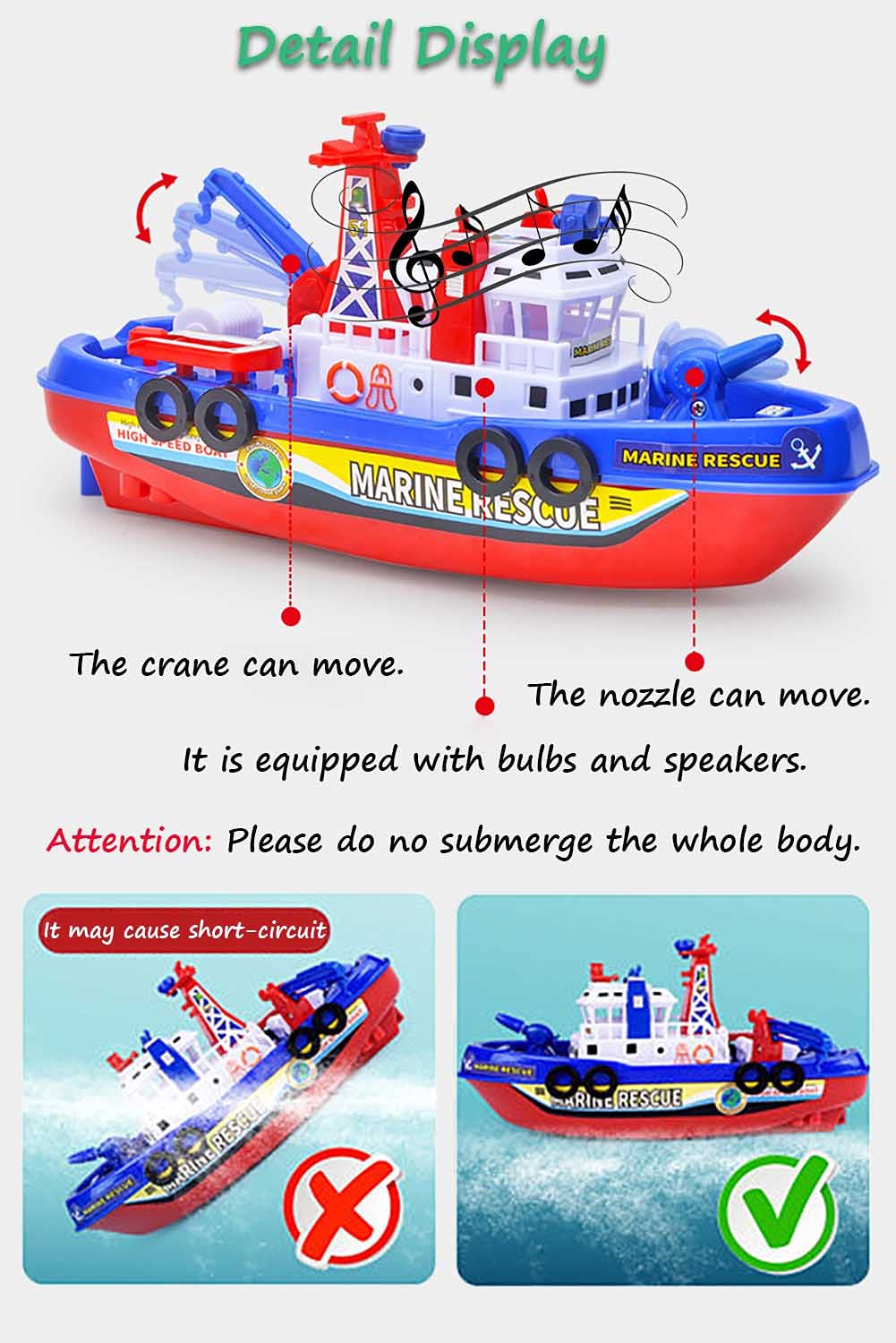 Electric Fireboat & Sailboat Toy Set with Sound & Light - Water Spray Fire-Fighting Ship & Wind-Up Sailing Boat Bath Toys for Kids | Marine Rescue Play, Pool & Bathtub Fun