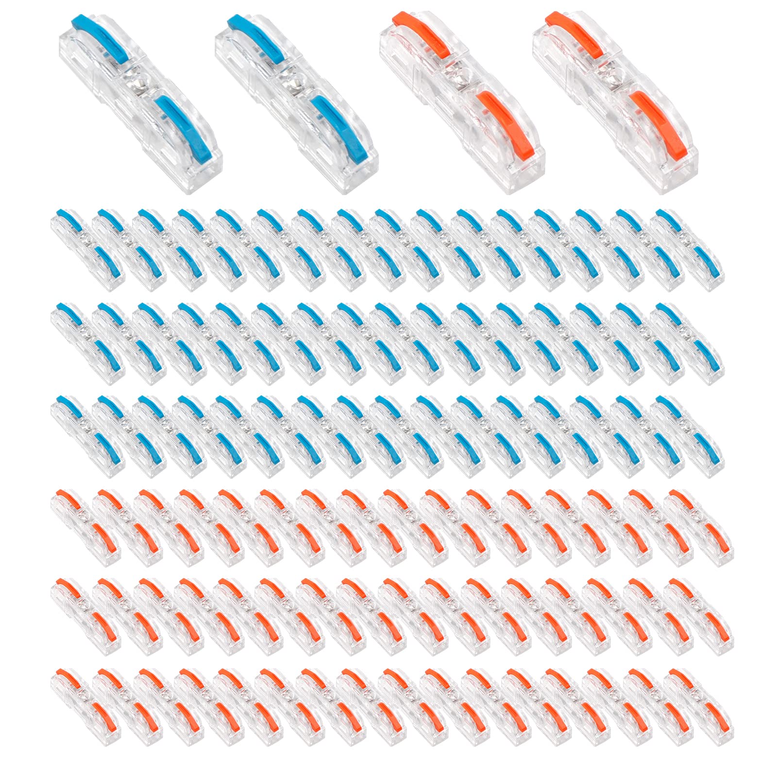 100PCS 1-to-1 Inline Electrical Lever Wire Connectors - Reusable Splicing Connectors for 28-12 AWG Wires | Quick Wiring Solution for Home Electrical Projects, DIY Repairs & Appliance Installations