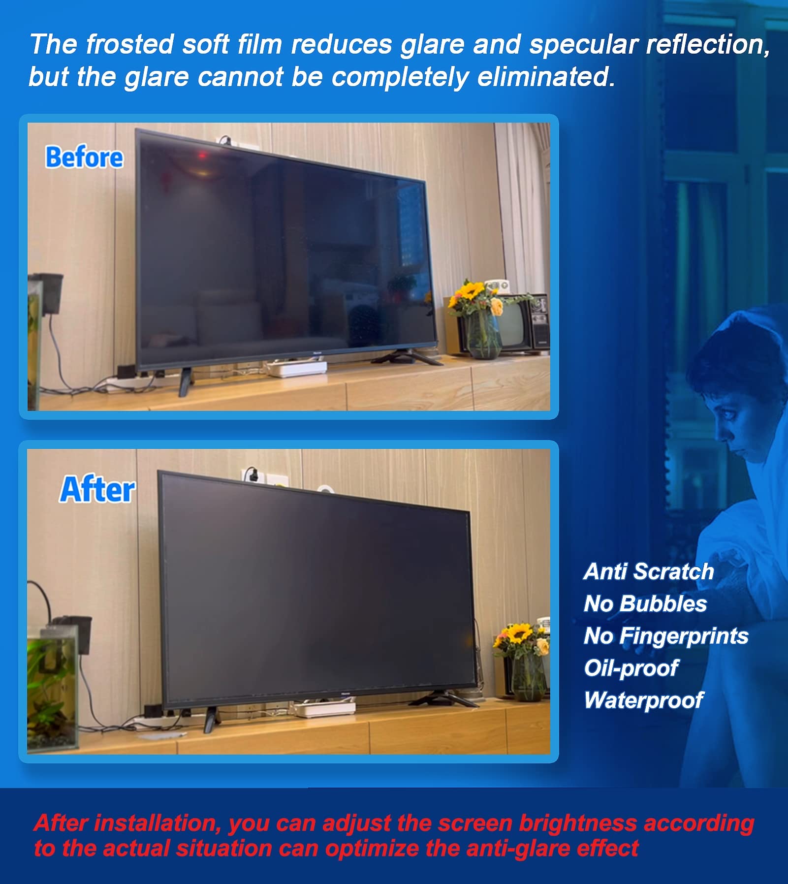 32 Inch Anti Glare TV Screen Protector - Blue Light Blocking & UV Protection for LCD/LED TVs - Frosted Matte Surface Prevents Scratches & Bubbles - Reduces Eye Strain for Home Theater & Gaming Use