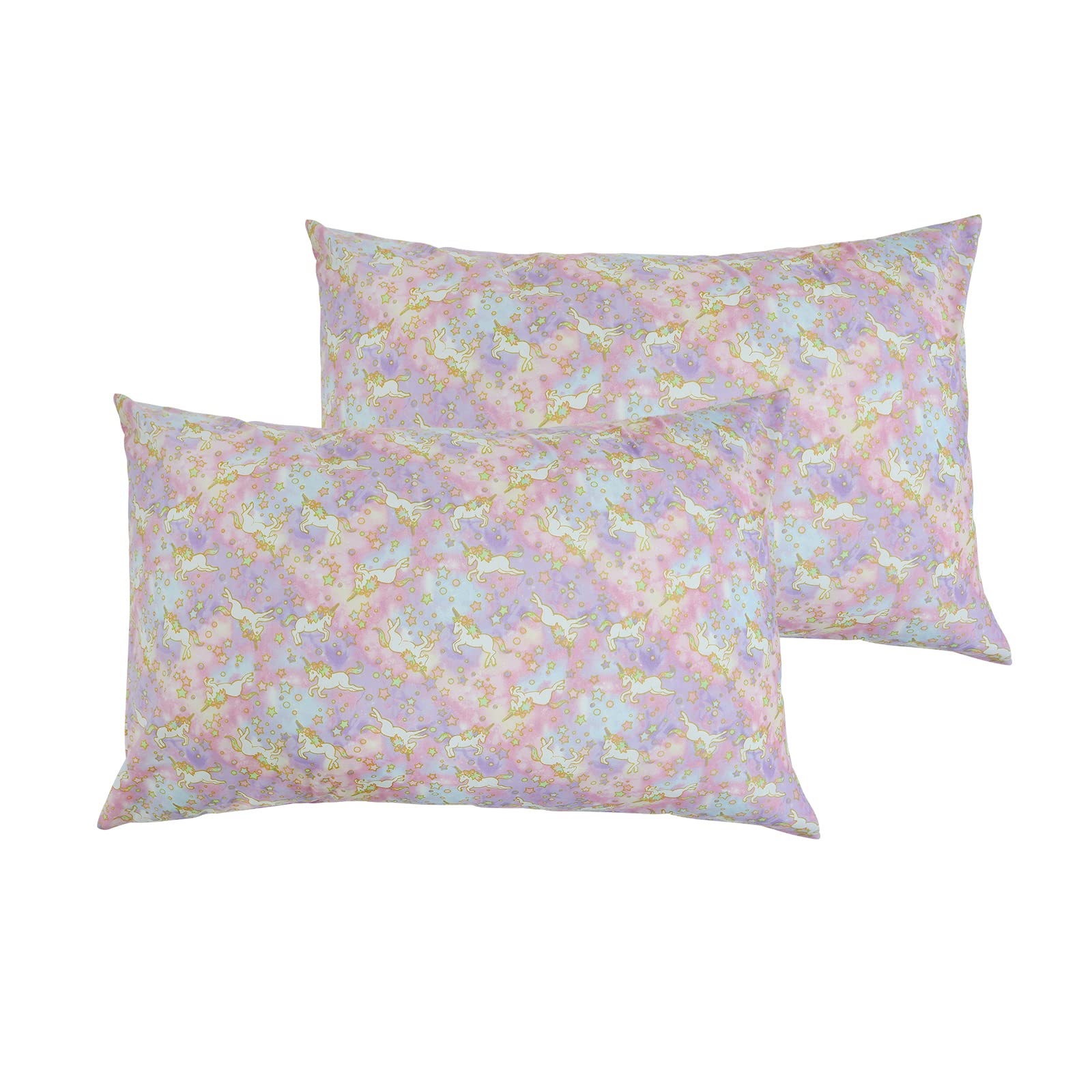 Pink Rainbow Unicorn Pillowcases - 2 Pack Soft Breathable Cotton Toddler Pillow Covers with Envelope Closure, Standard 20x30 Inch - Perfect for Kids Bedroom, Nursery Decor & Travel Accessories