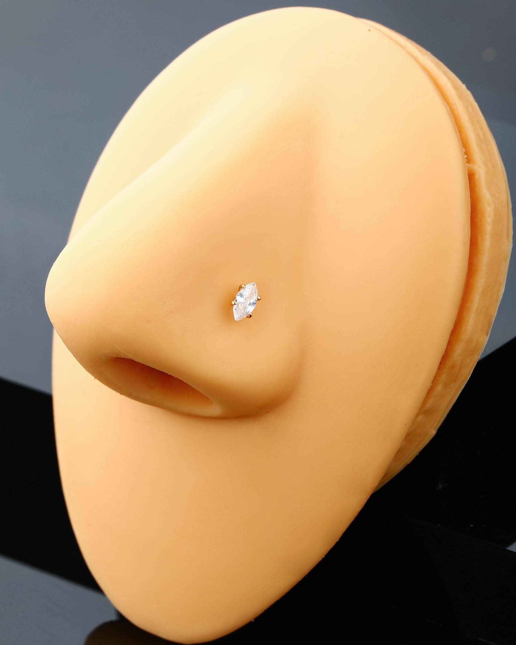 14K Gold Nose Rings Studs - 20g CZ L-Shaped Nose Piercing Jewelry for Women & Men | Hypoallergenic Nose Rings for Daily Wear, Parties & Special Occasions
