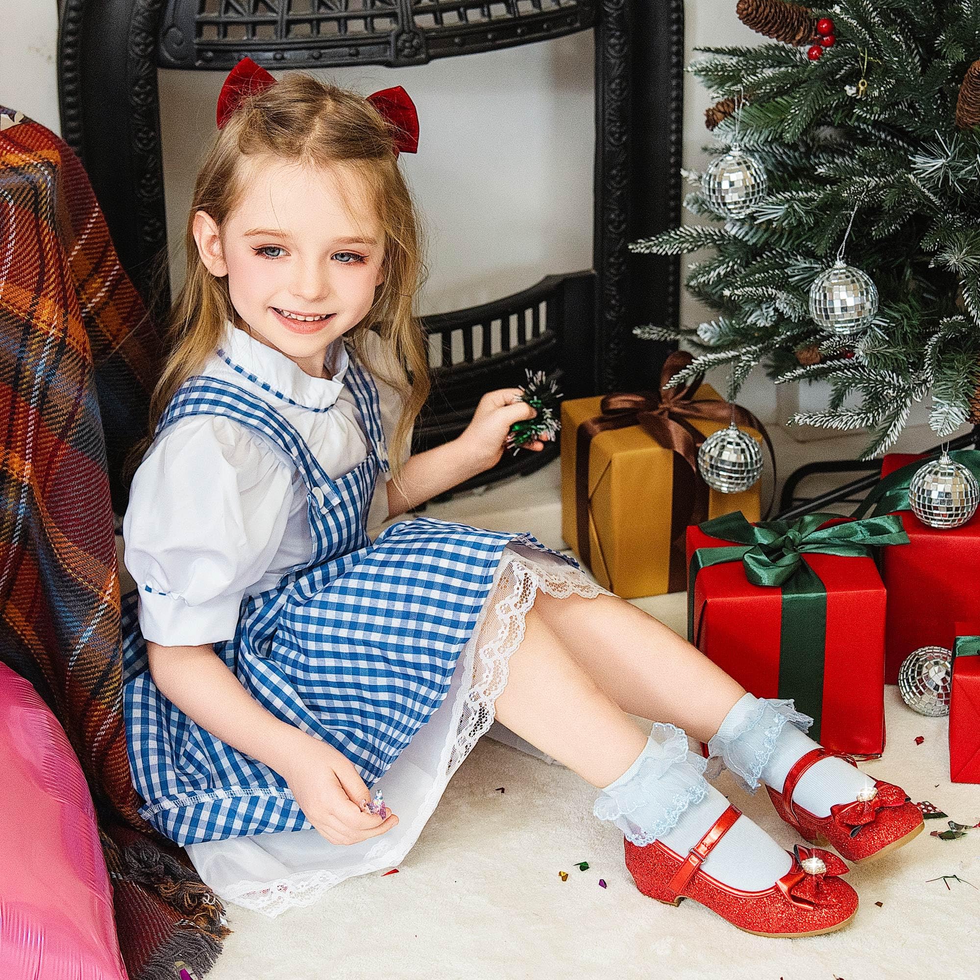 Furdeour Girls Mary Jane Dress Shoes - Glitter Princess Heels for Toddlers & Kids | Flower Wedding & Bridesmaid Shoes for Special Occasions