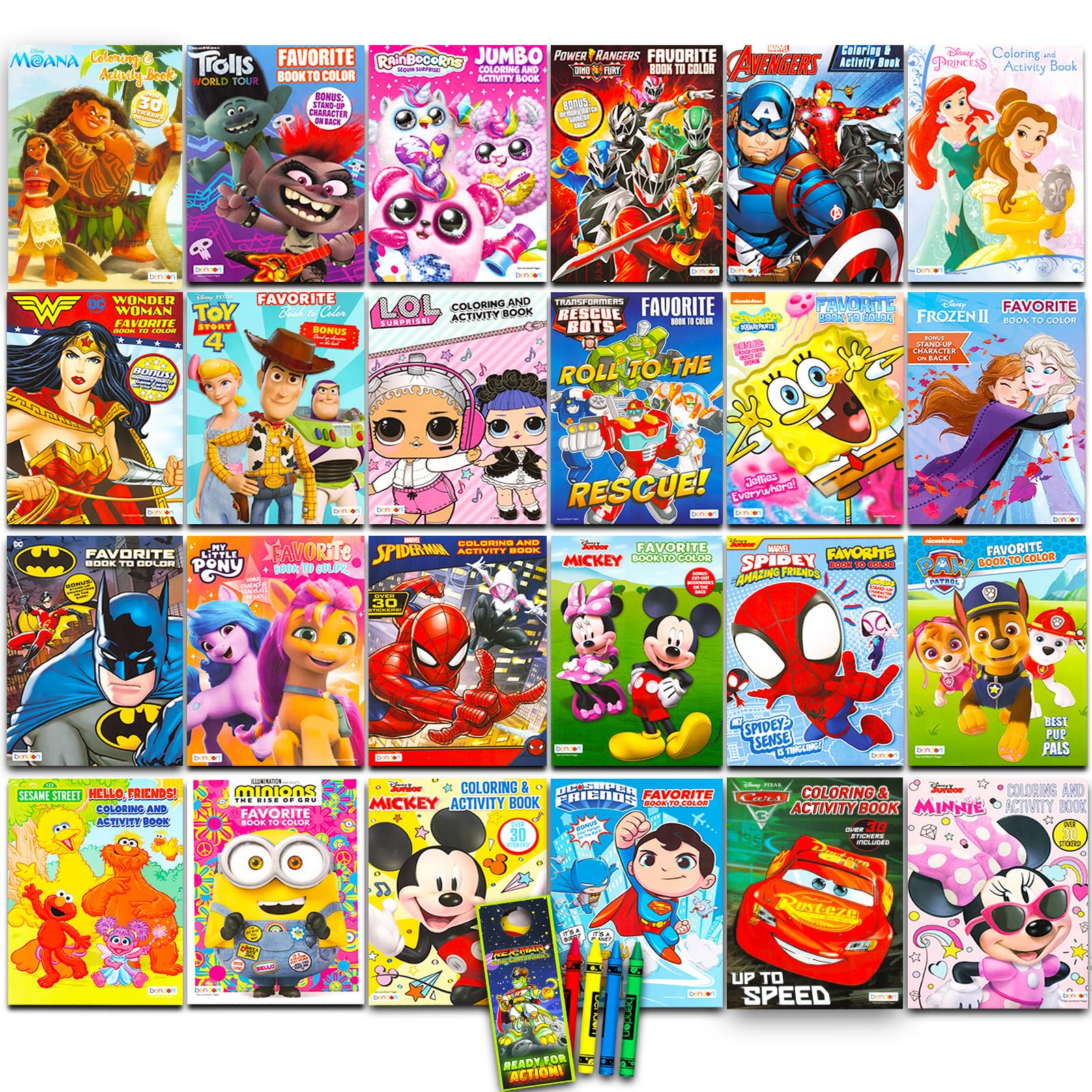 24 Pack Toddler Coloring Books for Kids Ages 2-4 - Licensed Activity Books Set with Crayons, Stickers & Puzzles | Educational Learning Toys for Boys & Girls | Perfect for Birthday Gifts, Travel Entertainment & Preschool Learning