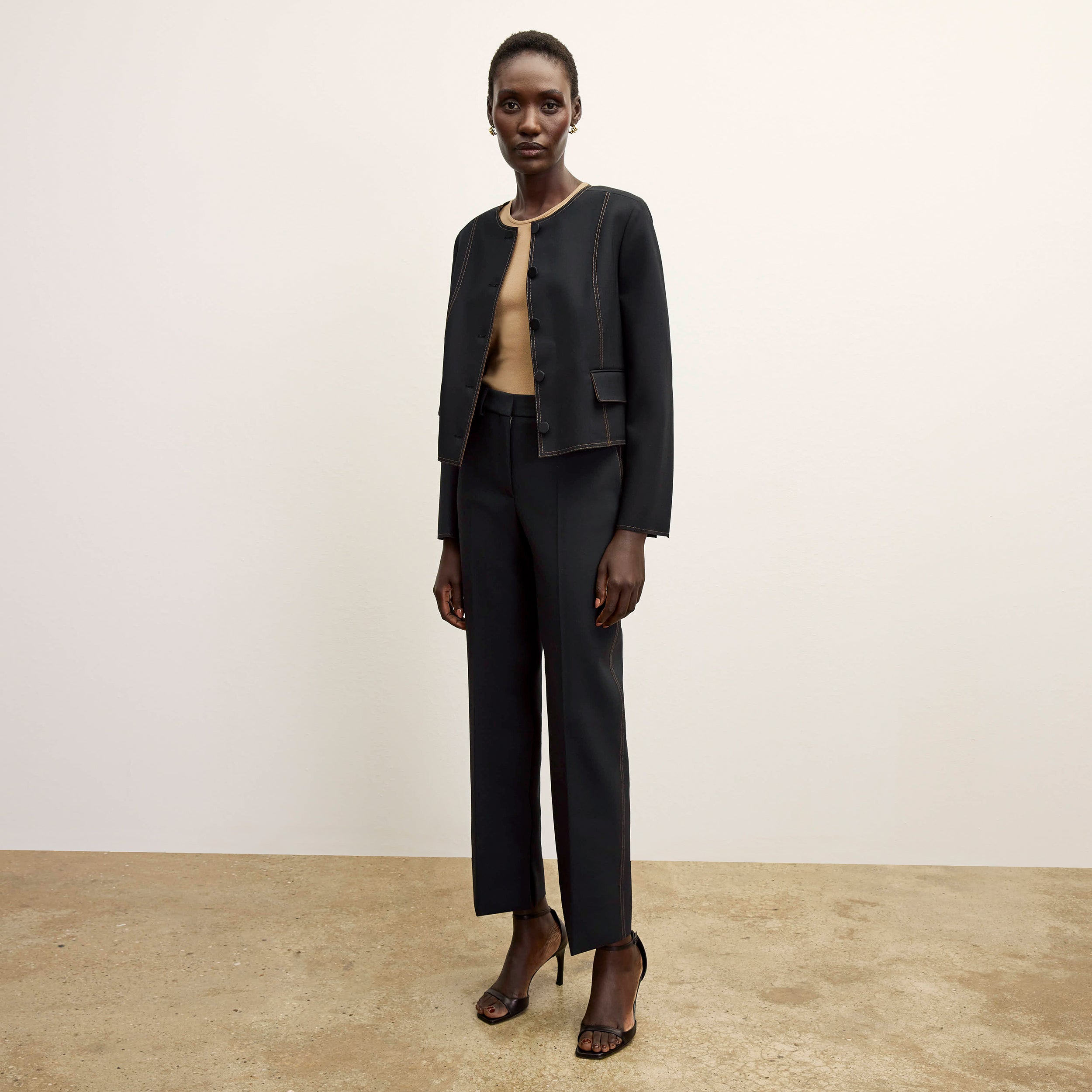 Sella Pant Luxe Wool Pants for Women - Black/Light Saddle Color - Premium Comfort & Style for Office, Travel & Casual Wear