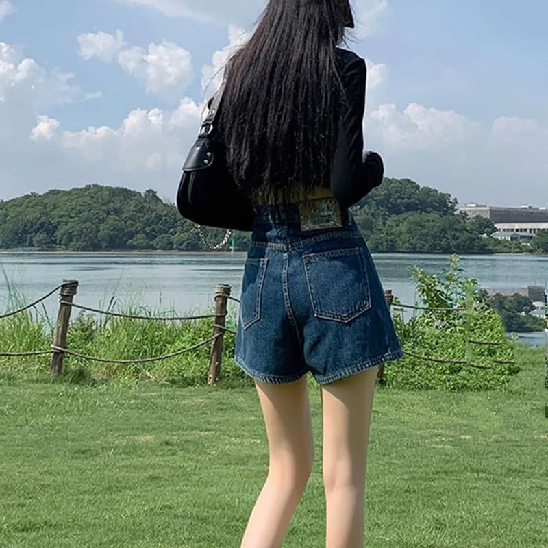 Women's High Waist Denim Shorts - Retro Loose Fit Straight Leg Wide Leg Blue Jeans with Minimalist Pockets | Perfect for Summer Outfits, Casual Wear & Street Style Fashion