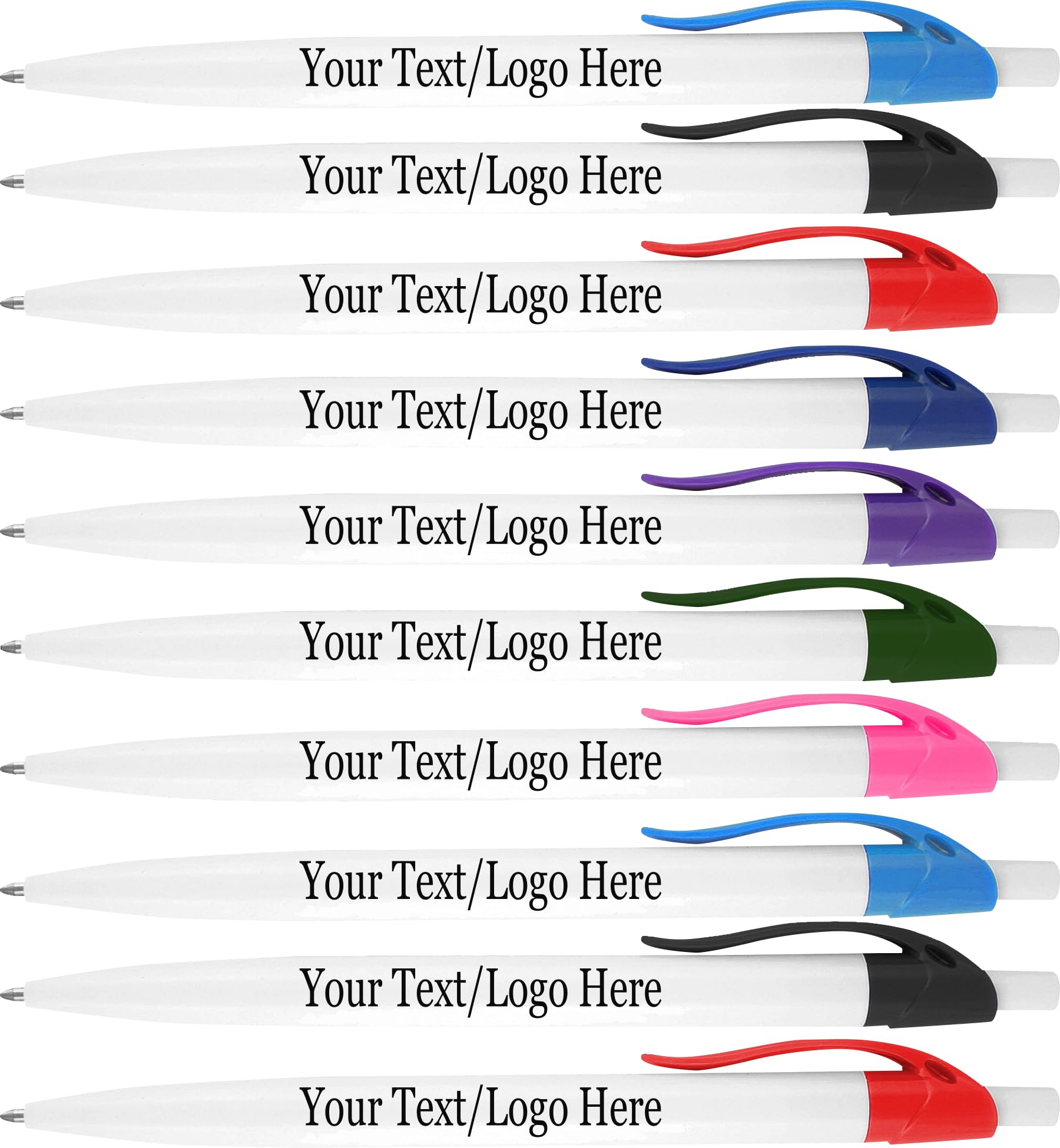 Custom Printed Ballpoint Click Pens with Your Logo or Text - 500 Pack Bulk for Businesses, Events & Promotions - Assorted Trim Colors & Black Ink - Perfect for Corporate Gifts, Trade Shows & Branding