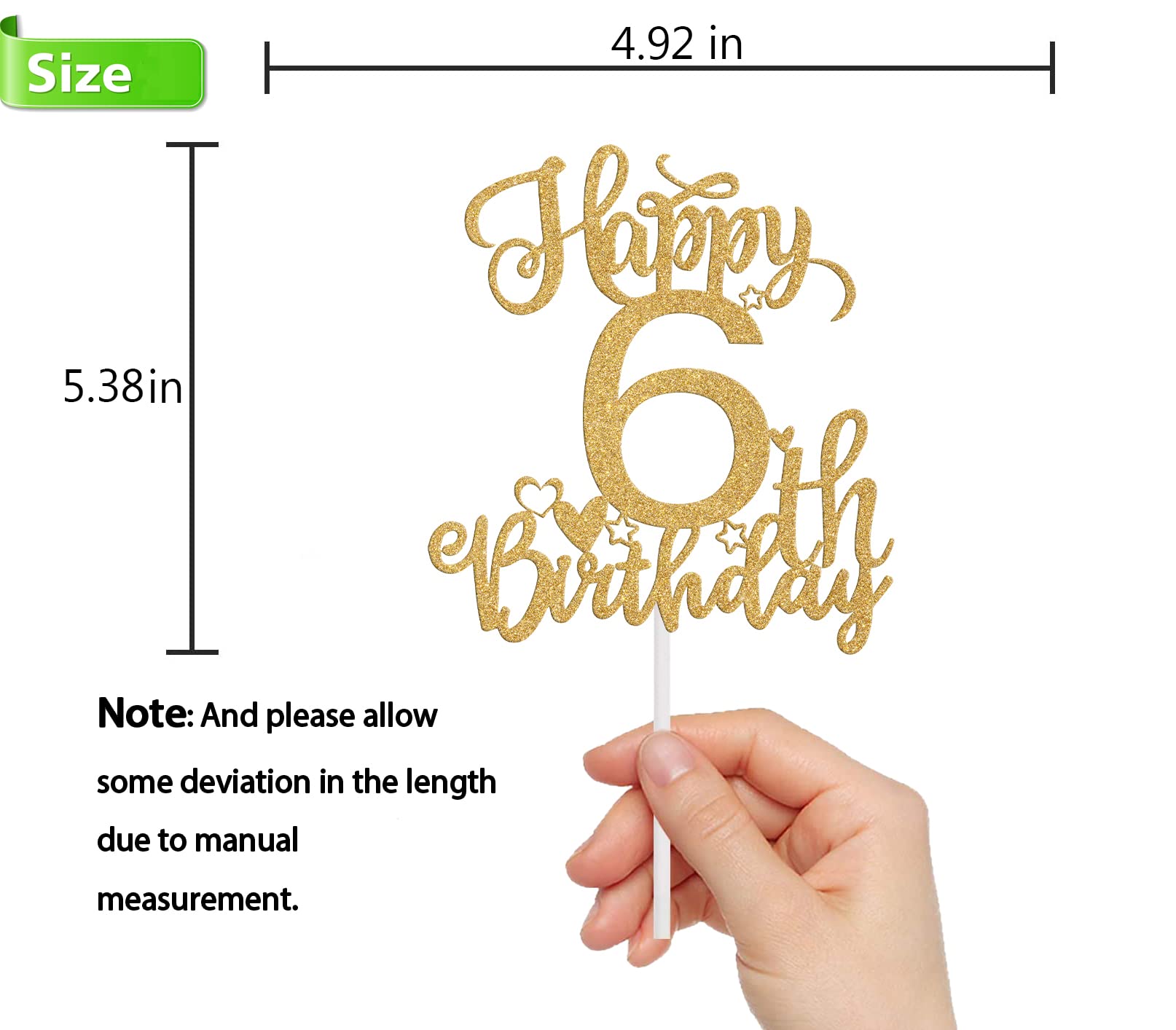 6th Birthday Cake Topper - Gold 'Sweet Sassy & Six' Cake Decorations for Boys & Girls | Cheers to 6 Years Party Supplies | Perfect for Birthday Cakes, Cupcakes & Dessert Tables