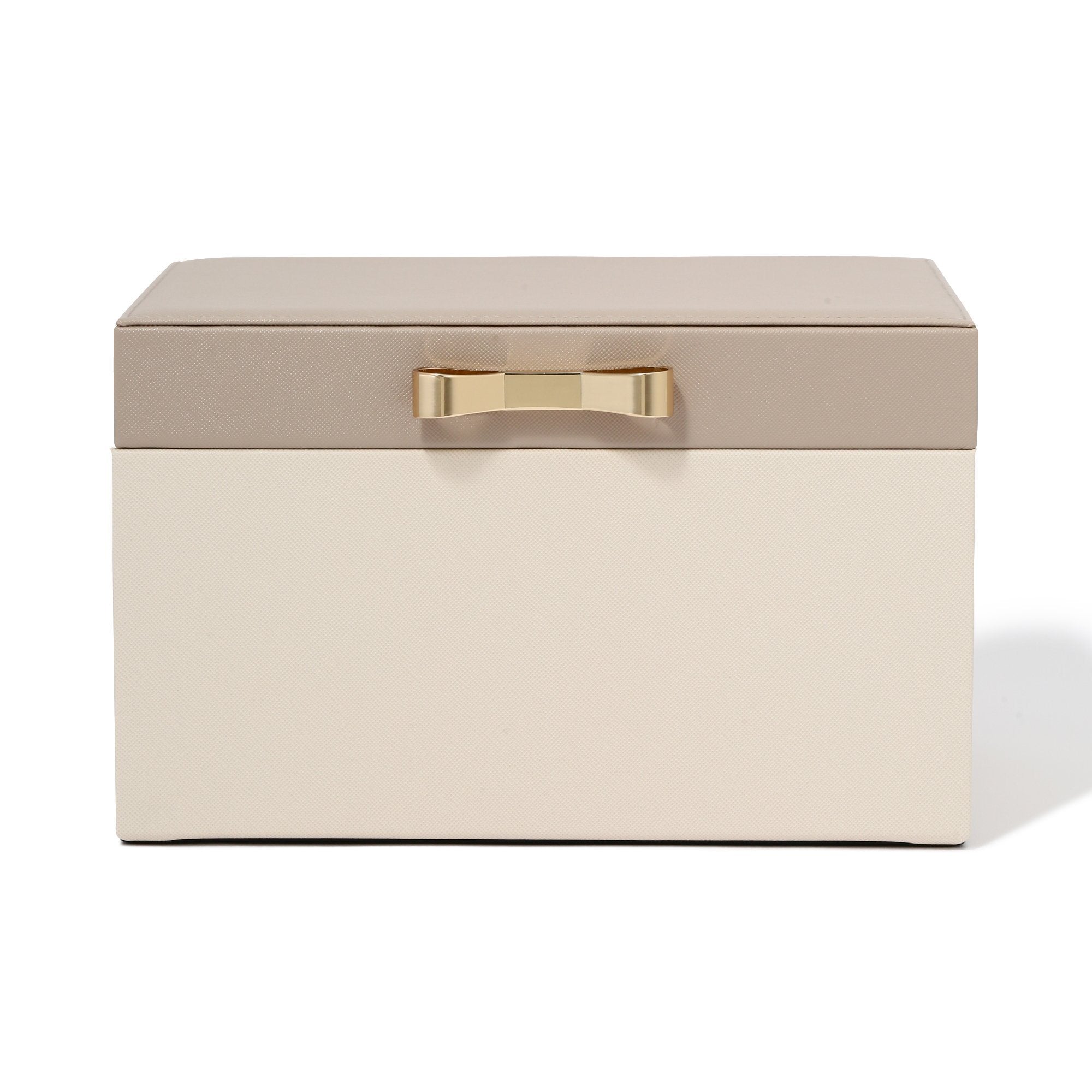 Elegant Bicolor Jewelry Box - Large Beige Velvet Lined Storage Organizer for Necklaces, Rings & Earrings | Perfect for Bedroom Vanity, Travel & Gift Giving