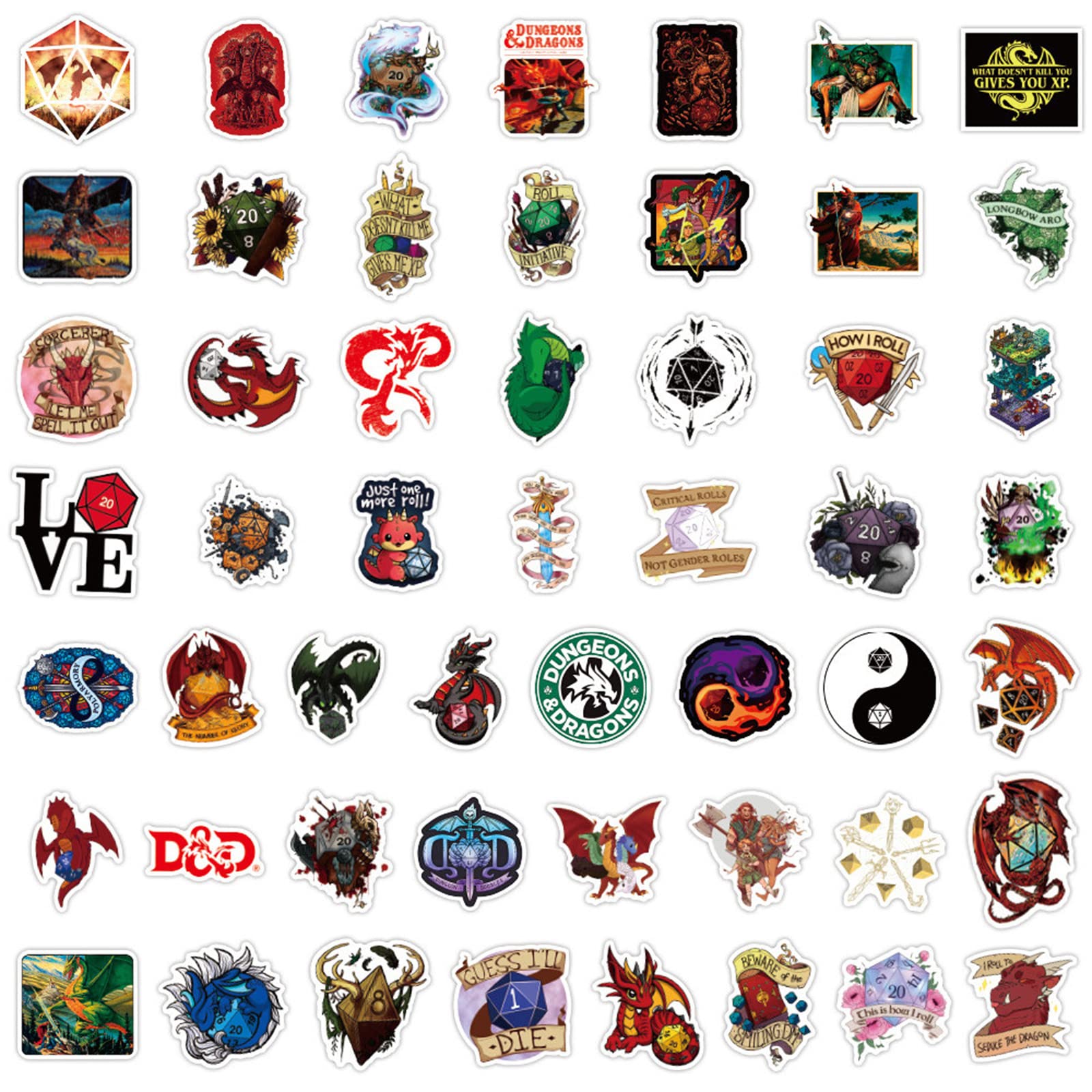 Dungeons & Dragons Stickers Pack - 50PCS Waterproof Vinyl Decals for Water Bottles, Laptops, Phones - Perfect for D&D Fans, Kids, Teens & Adults - Great for Gaming Accessories & DIY Crafts