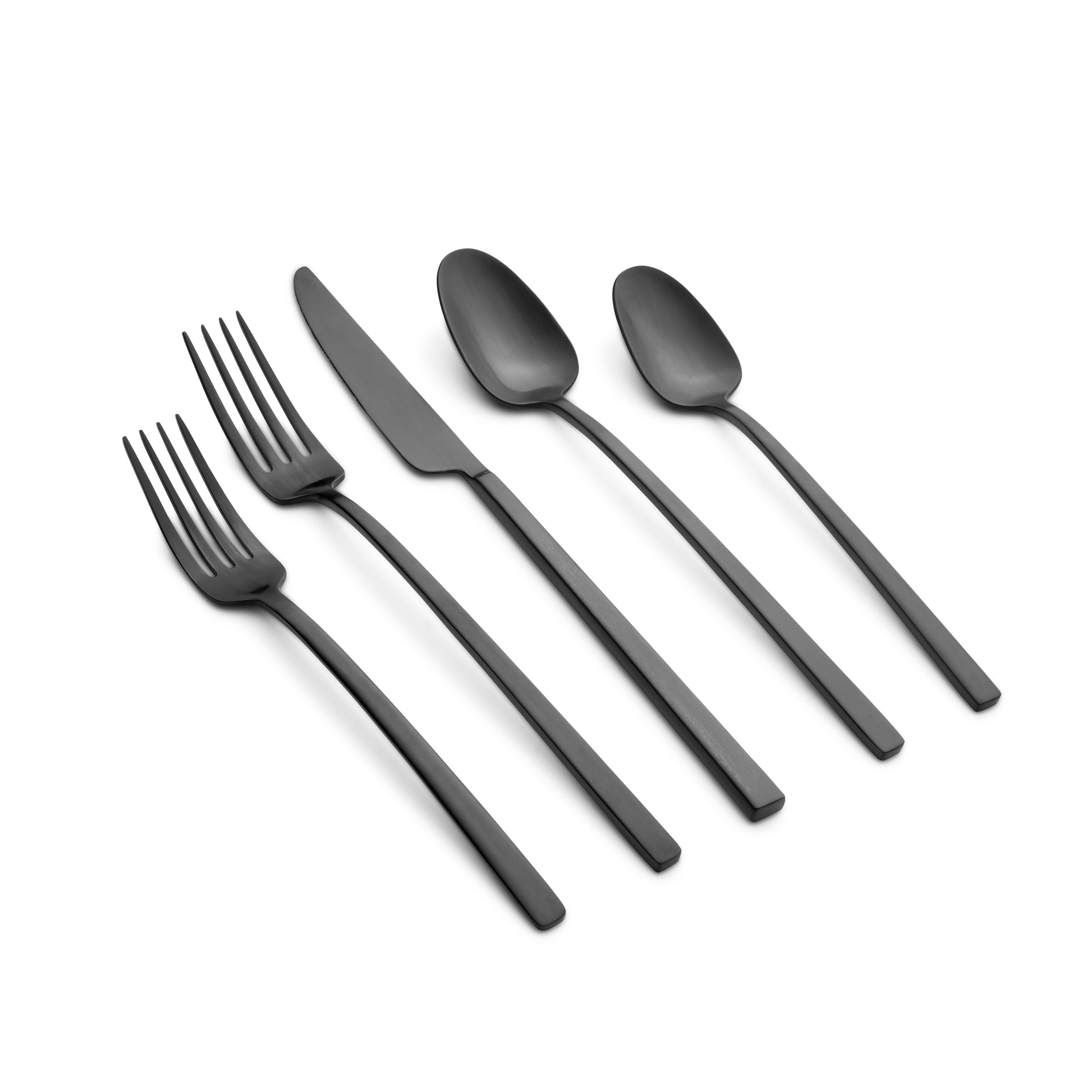 Damaris 20-Piece Black Satin Flatware Set - Stainless Steel Cutlery Set for 4, Modern Dinnerware for Everyday Use, Parties & Formal Dining