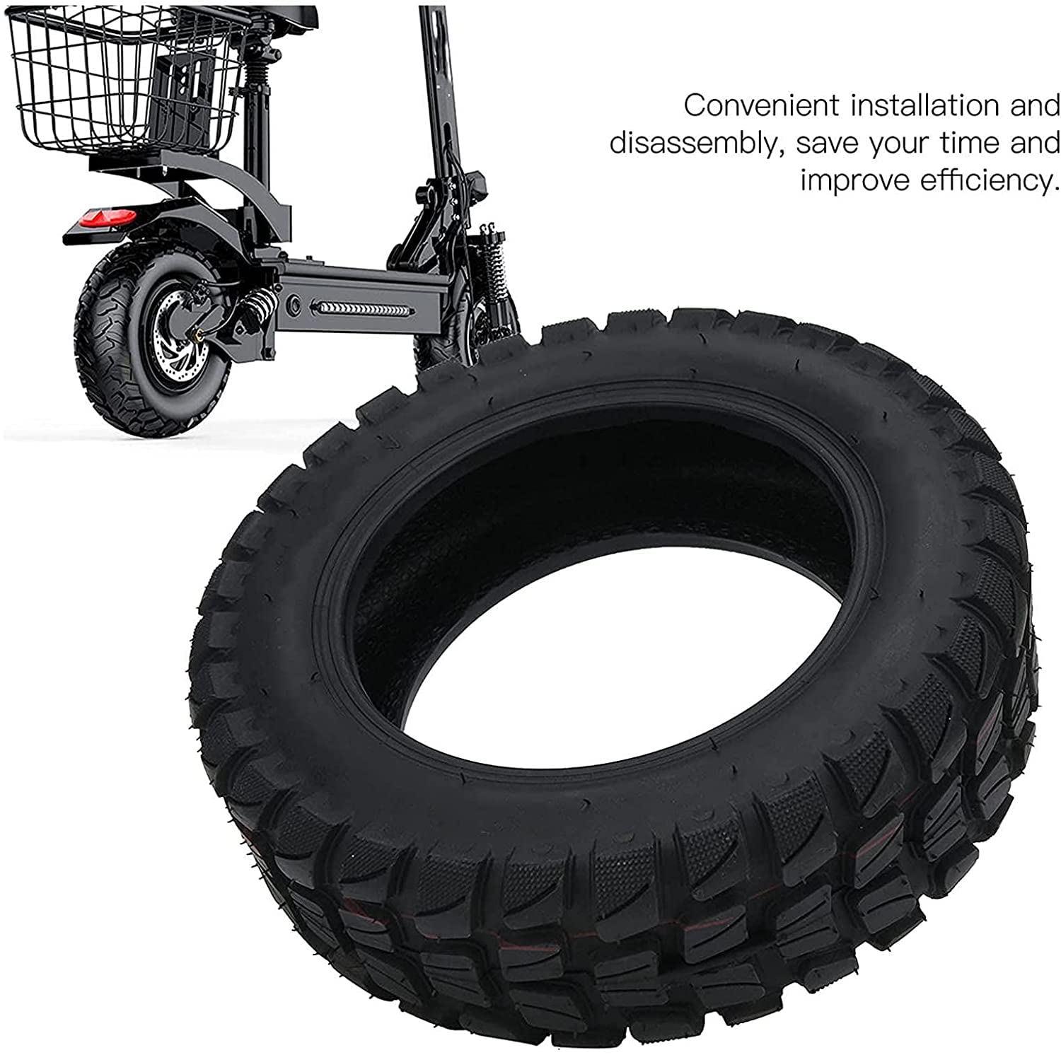 90/65-6.5 11 Inch Tubeless Vacuum Rubber Tire - Thickened Wear-Resistant Electric Scooter Replacement Tire for Commuting & Off-Road Riding