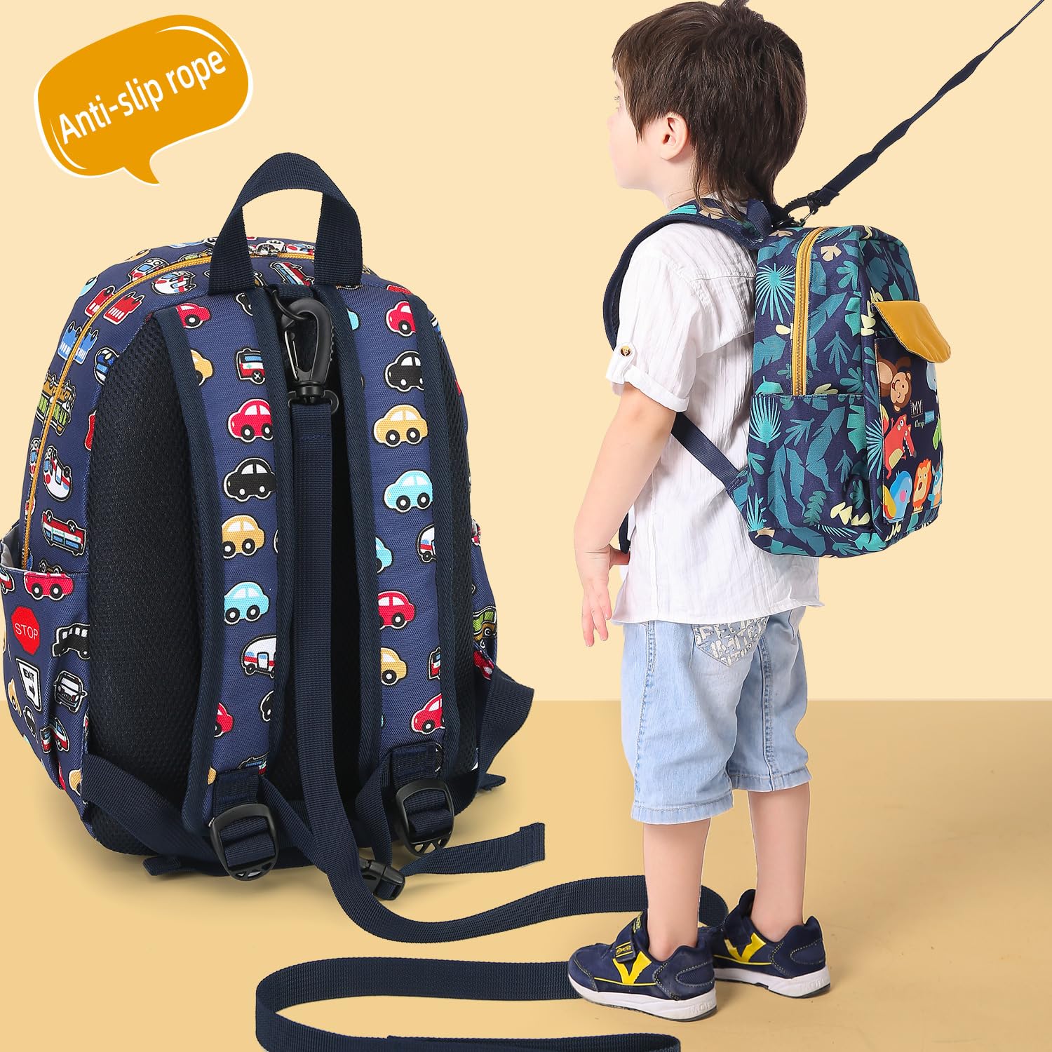 **Adorable 2D Zoo Little Backpack for Toddlers - Waterproof Kids Backpack with Safety Leash for Boys & Girls (Deep Blue Bus) - Perfect for Preschool, Daycare & Travel**