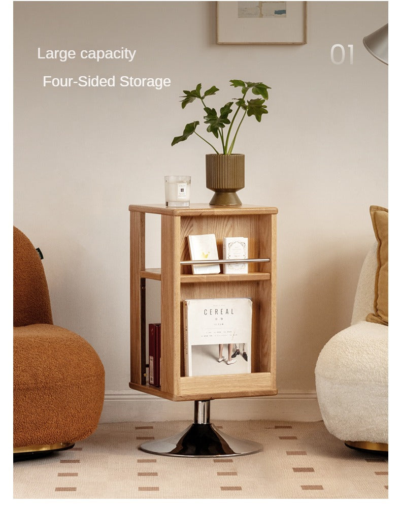 Solid Oak Wood Rotating Side Cabinet - 360° Swivel Storage Organizer for Living Room, Bedroom, or Office - Perfect for Small Spaces & Home Decor