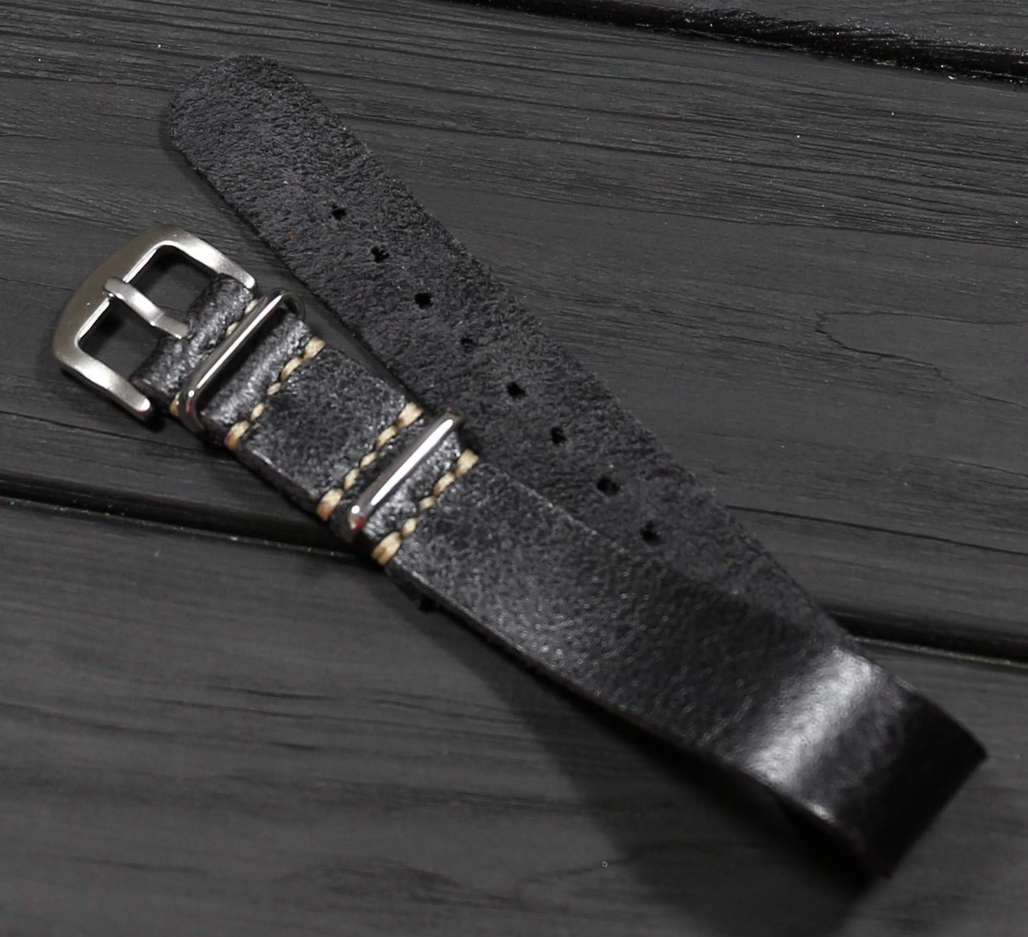 Handmade Black Leather Watch Strap - Distressed Single Pass Band for Men | Perfect Gift & Daily Wear