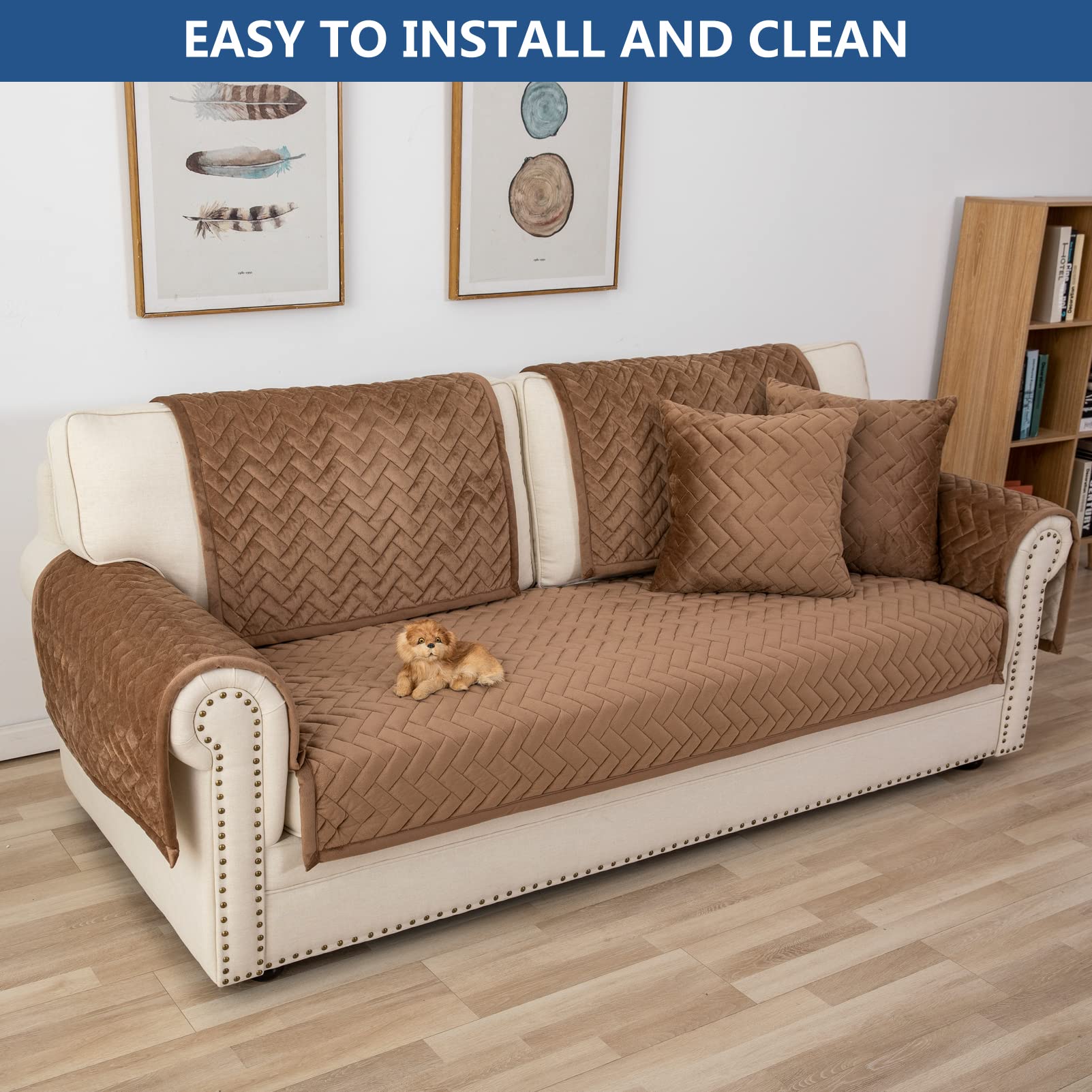Eismodra 3-Piece Anti-Slip Sectional Sofa Cover for Pets & Kids - Brown 36