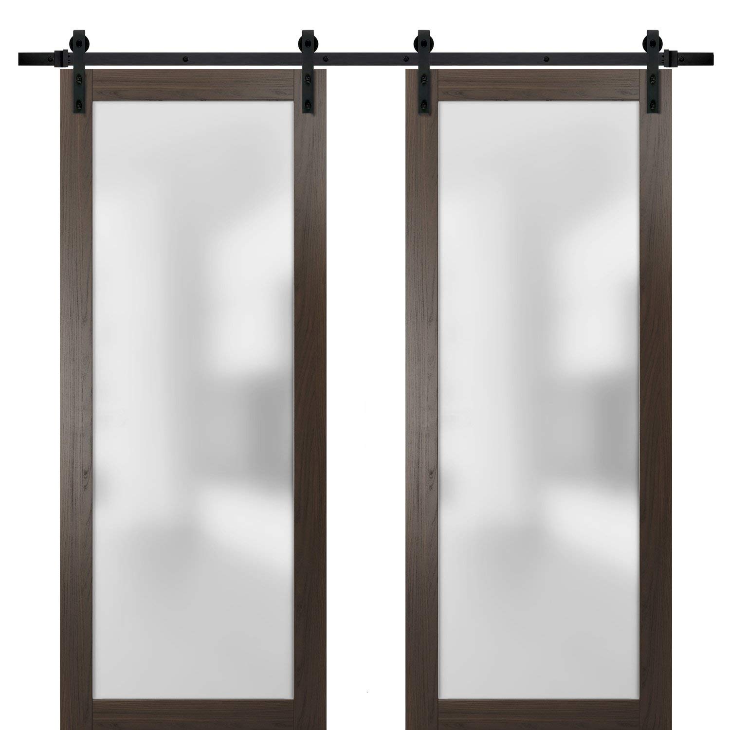 Planum 2102 Chocolate Ash 64x84 Sliding Double Barn Door - Modern Solid Core Wood Interior Door with 13FT Rails, Hangers & Hardware Set - Perfect for Bedrooms, Closets & Room Dividers