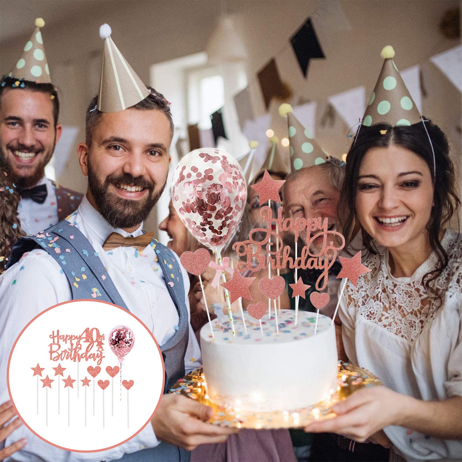 Personalized Rose Gold 40th Birthday Cake Toppers for Women - 11pcs Glitter Cupcake Toppers Set - Elegant Cake Decorations for 40th Birthday Party, Anniversary & Special Celebrations - Perfect for Women's Milestone Birthday Cakes, Cupcakes & Dessert Tables