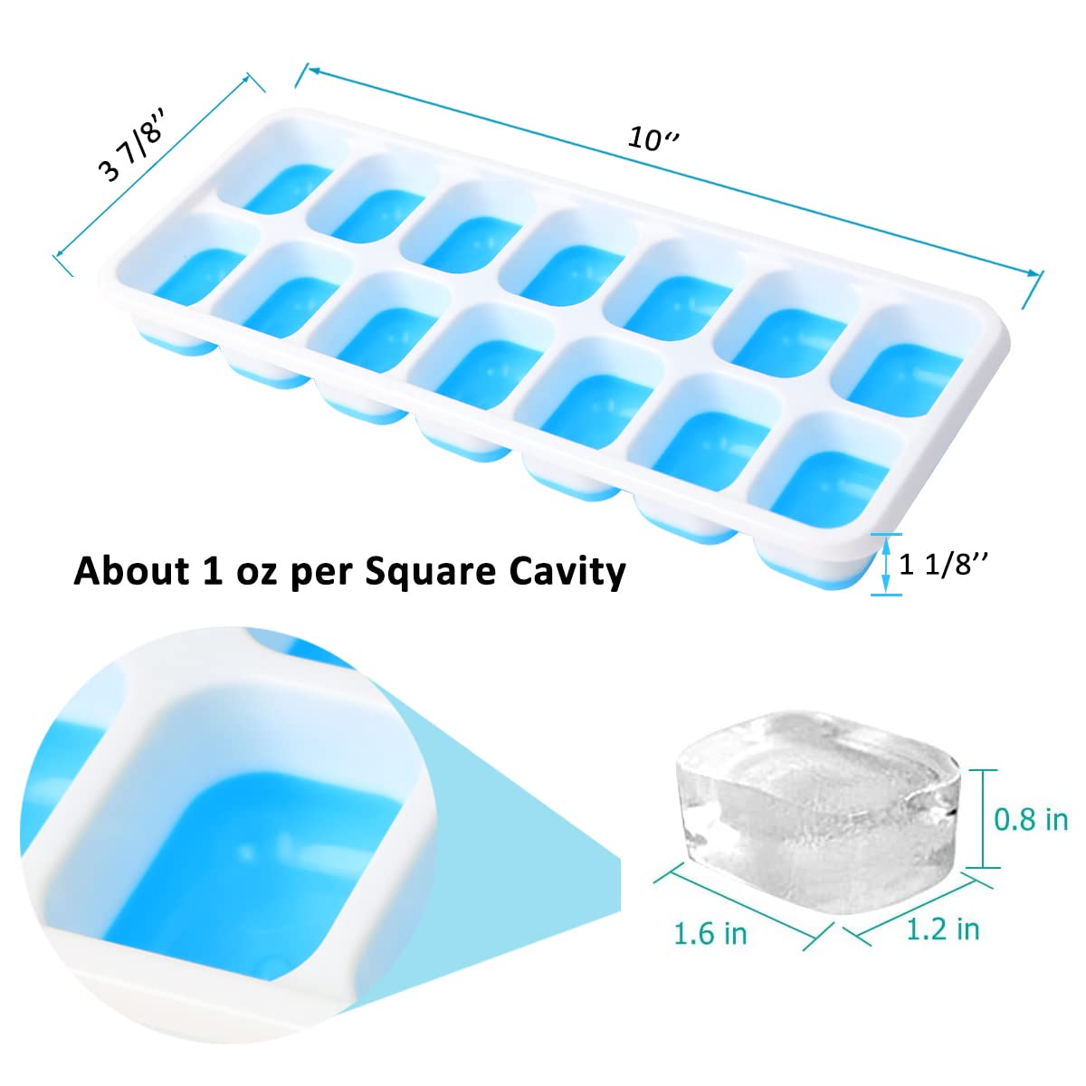 BPA-Free Silicone Ice Cube Trays with Lids (4-Pack) - Flexible, Easy Release, Stackable & Spill-Proof Ice Molds for Freezer, Dishwasher Safe - Perfect for Cocktails, Whiskey, Fruit Infused Water & Party Drinks (Blue & Green)