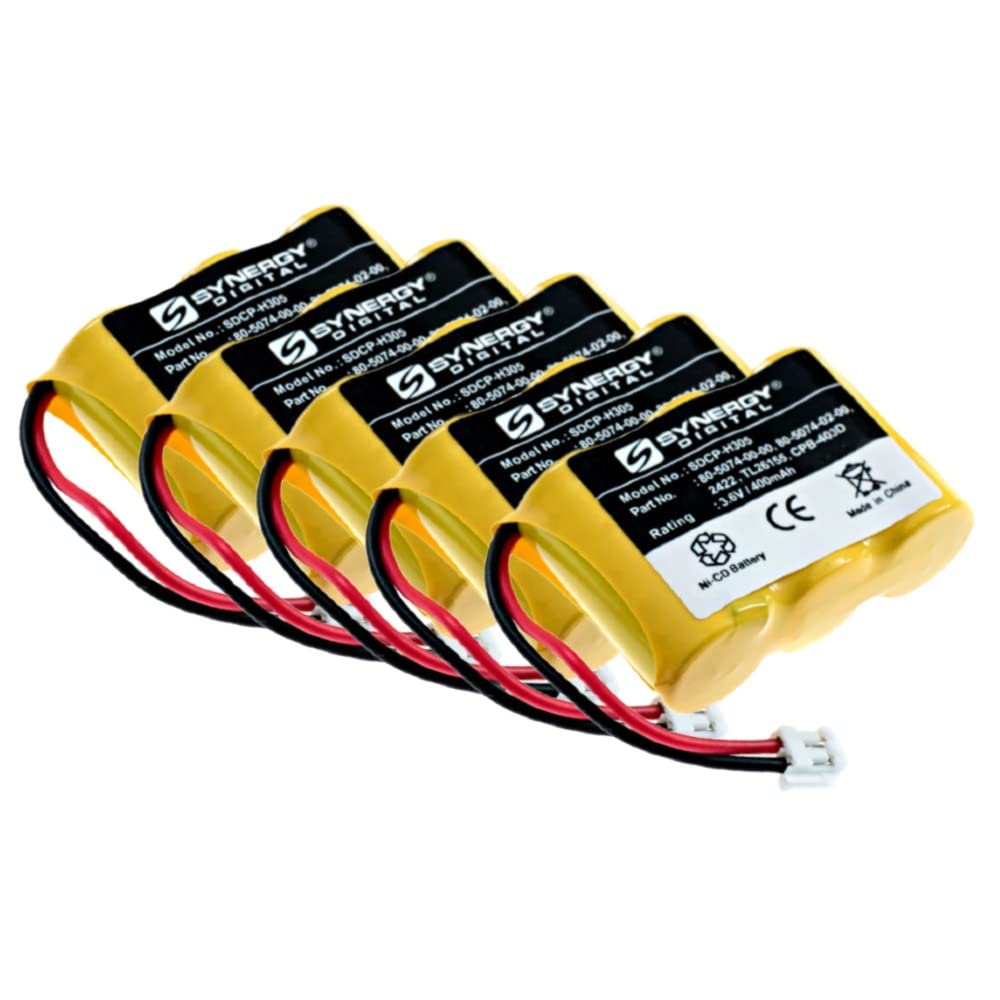 Synergy Digital Cordless Phone Batteries for AT&T E5812 - 5 Pack Ni-CD 3.6V 400mAh High Capacity Replacement Batteries - Perfect for Home & Office Cordless Phones