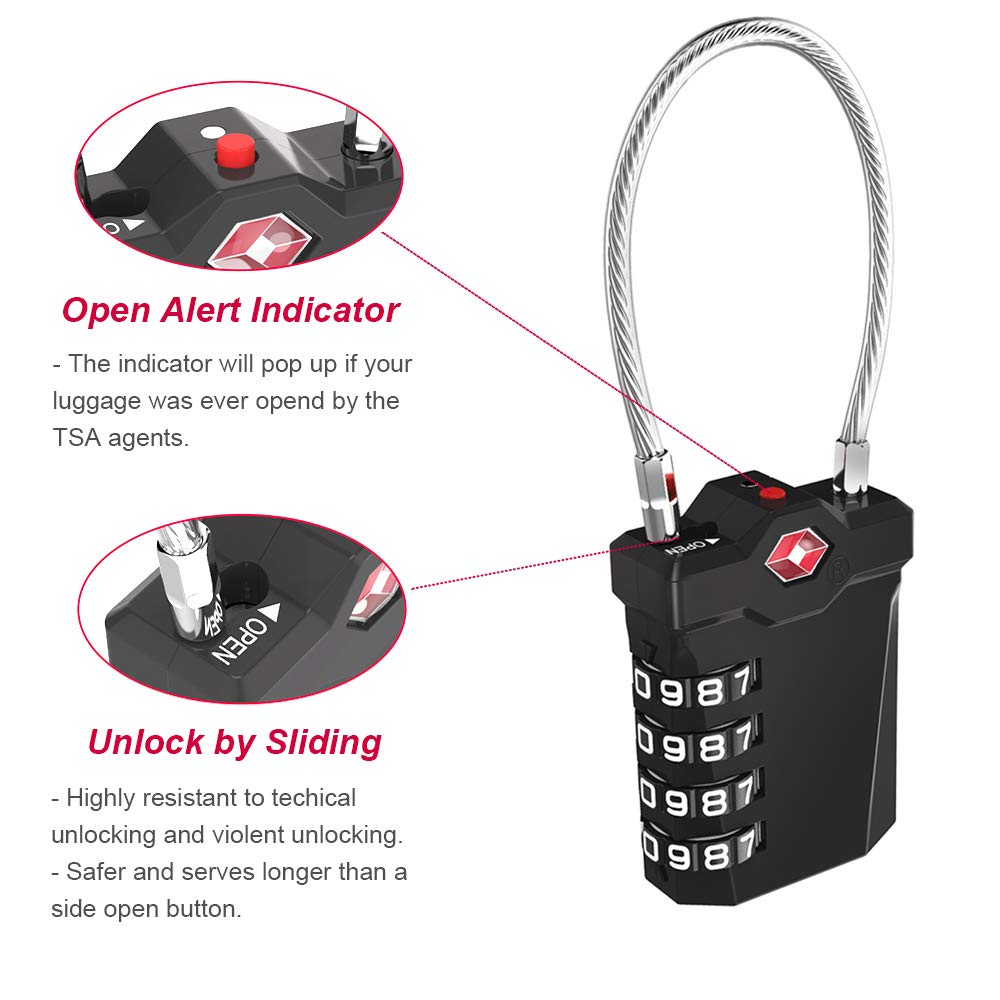 TSA Approved 4-Digit Combination Luggage Locks - Flexible Cable Travel Lock with White Numbers for Suitcases, Gym & School Lockers (Silver) | Secure Your Bags During Air Travel, Gym Sessions & Campus Life
