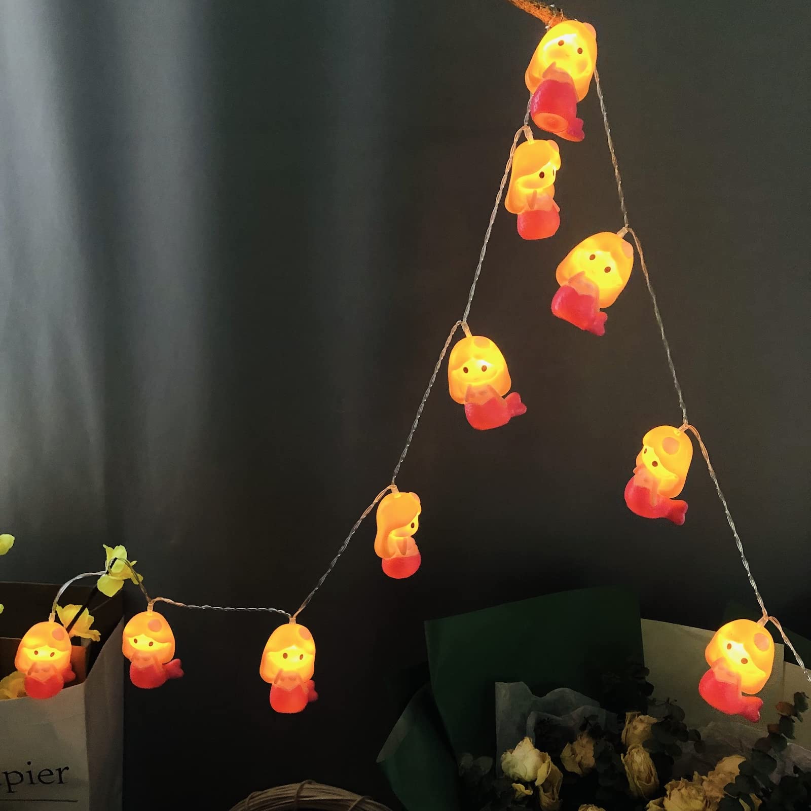 Mermaid LED String Lights - 10 Battery Operated Fairy Lights for Bedroom, Wedding, Birthday Party Decor - 1.65m Waterproof Fish Lights for Summer Camping, Home Decor & Outdoor Events - Romantic Ambiance Lighting